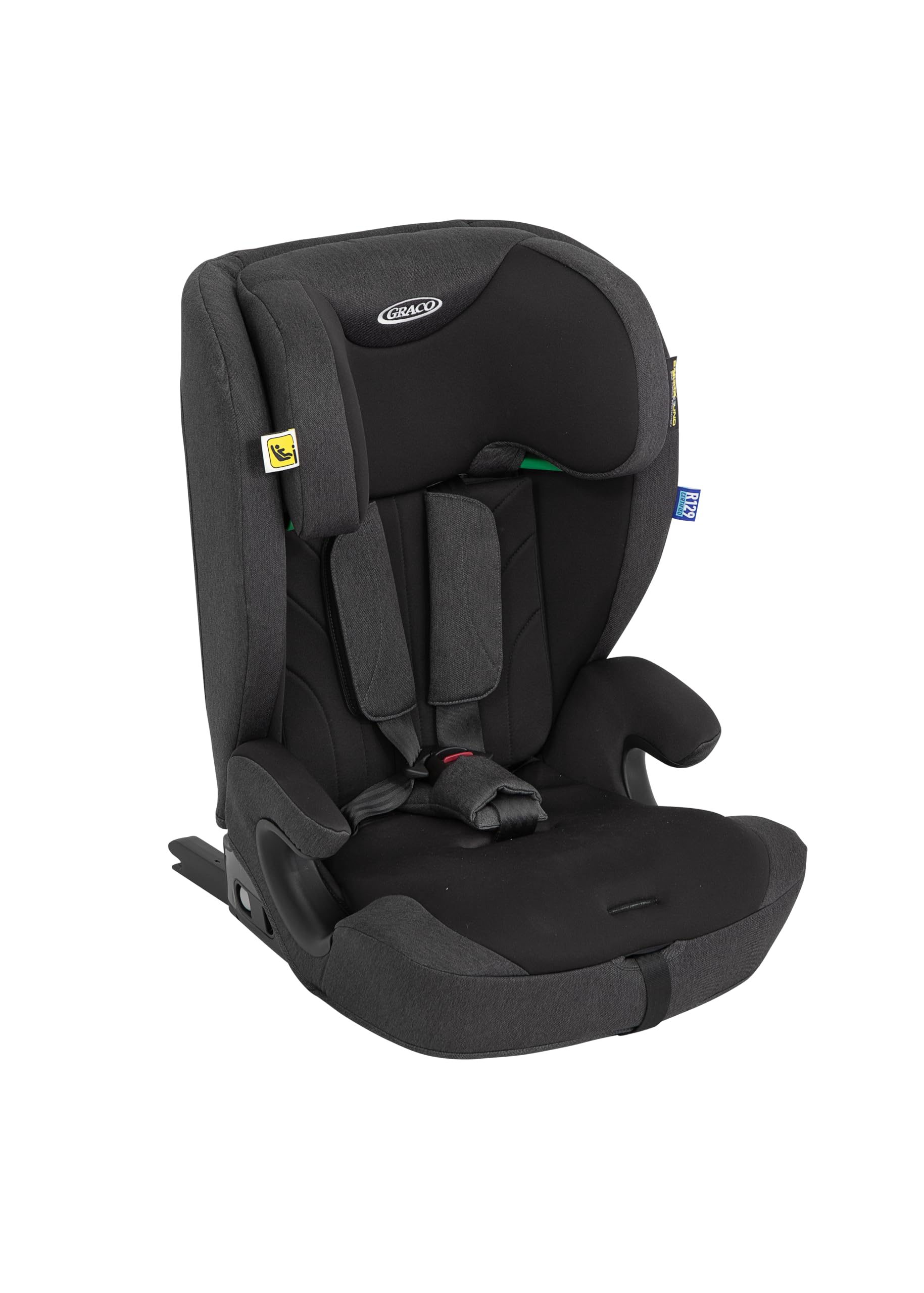 Graco Energi i-Size R129 fotelik samochodowy 2 w 1, z oparciem z ISOFIX i Top Tether od 76 do 150 cm (15 miesięcy do ok. 12 lat), kolor Midnight