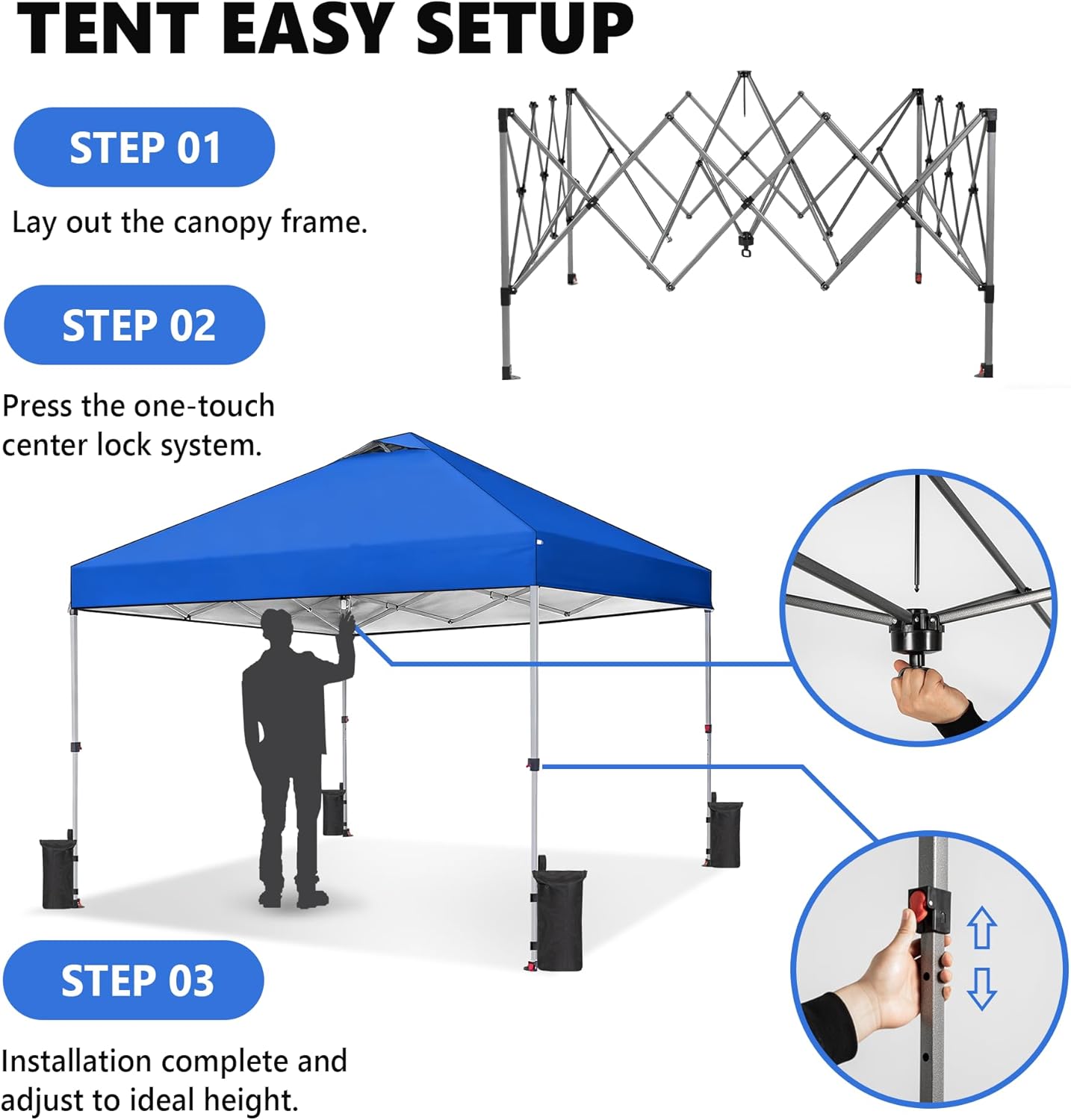 OLIXIS 10x10ft 1-Person Pop Up Canopy Tent, Heavy Duty One Push Setup Portable Outdoor Shelter for Beach Events Camping with Rolling Carry Bag, Navy Blue
