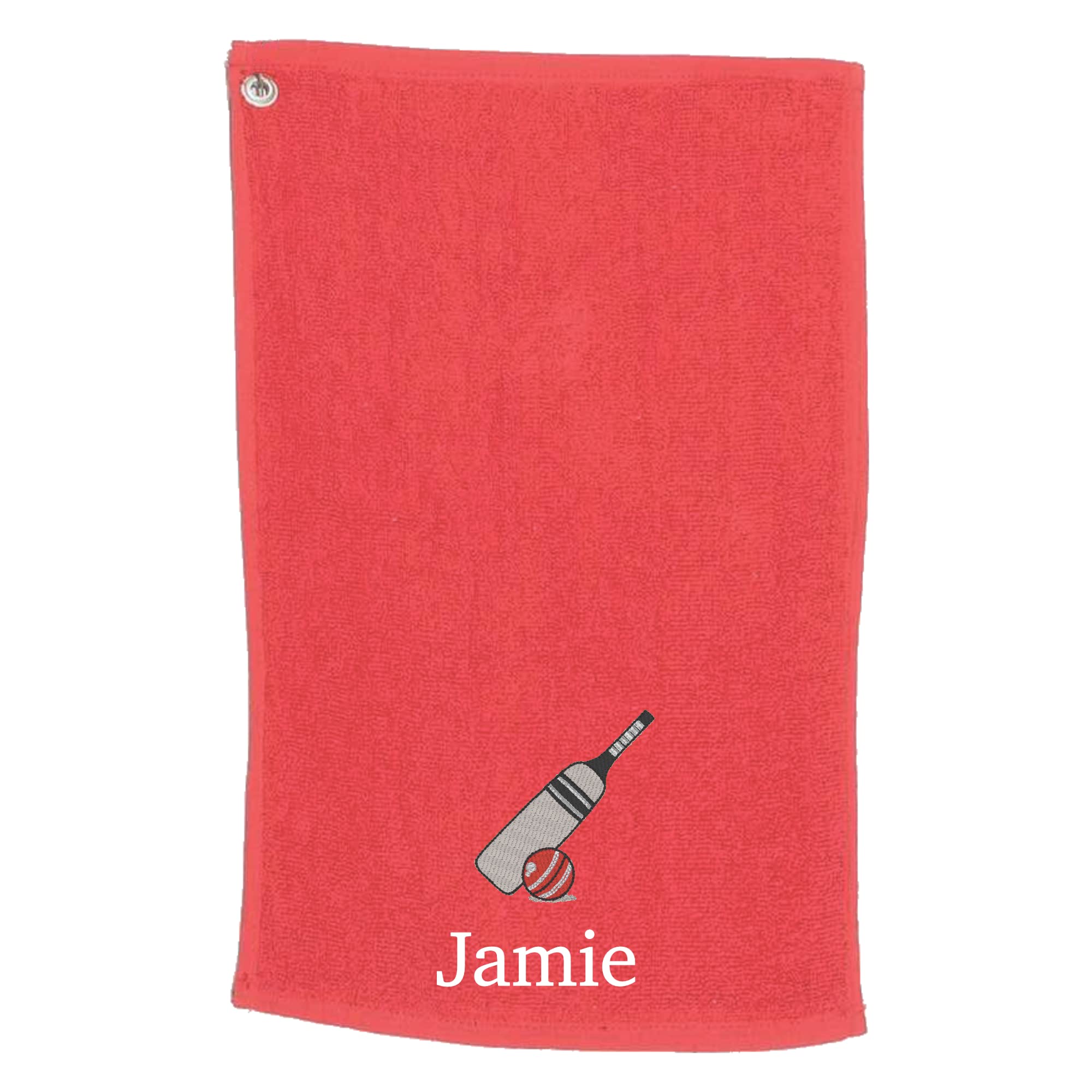 Personalised Embroidered Name Cricket Towel - Cricket Gift Personalised Free P&P (Red)