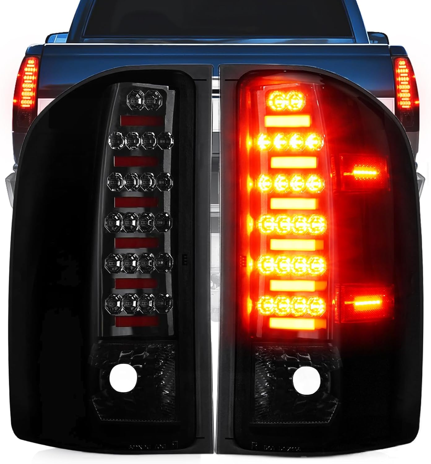 LED Tail Light Assembly Fit for Chevy Silverado 1500 2500 HD 3500 HD 2007-2014, for GMC Sierra 3500 HD 2008-2014 with Dual Wheel Only, Driver and Passenger Side Taillights, Chrome Housing Smoke Lens