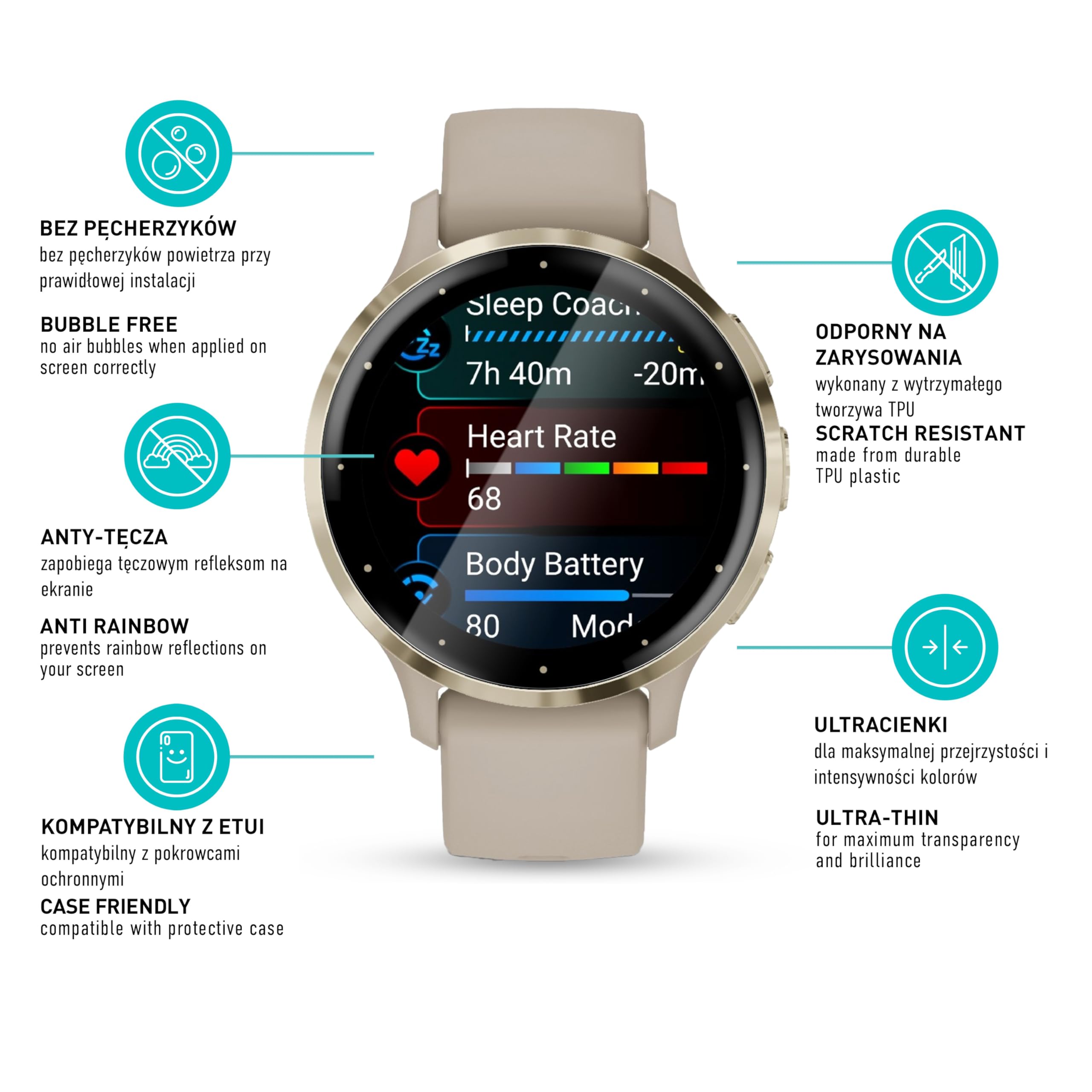 smartect TPU Ochraniacz Ekranu 3 Sztuki dla Garmin Venu 3S | Folia Ochronna Anti-Zarysowania, Ultra-przezroczysta, Bez Pęcherzyków, Anti-Odciski Palców, Przyjazna dla Etui