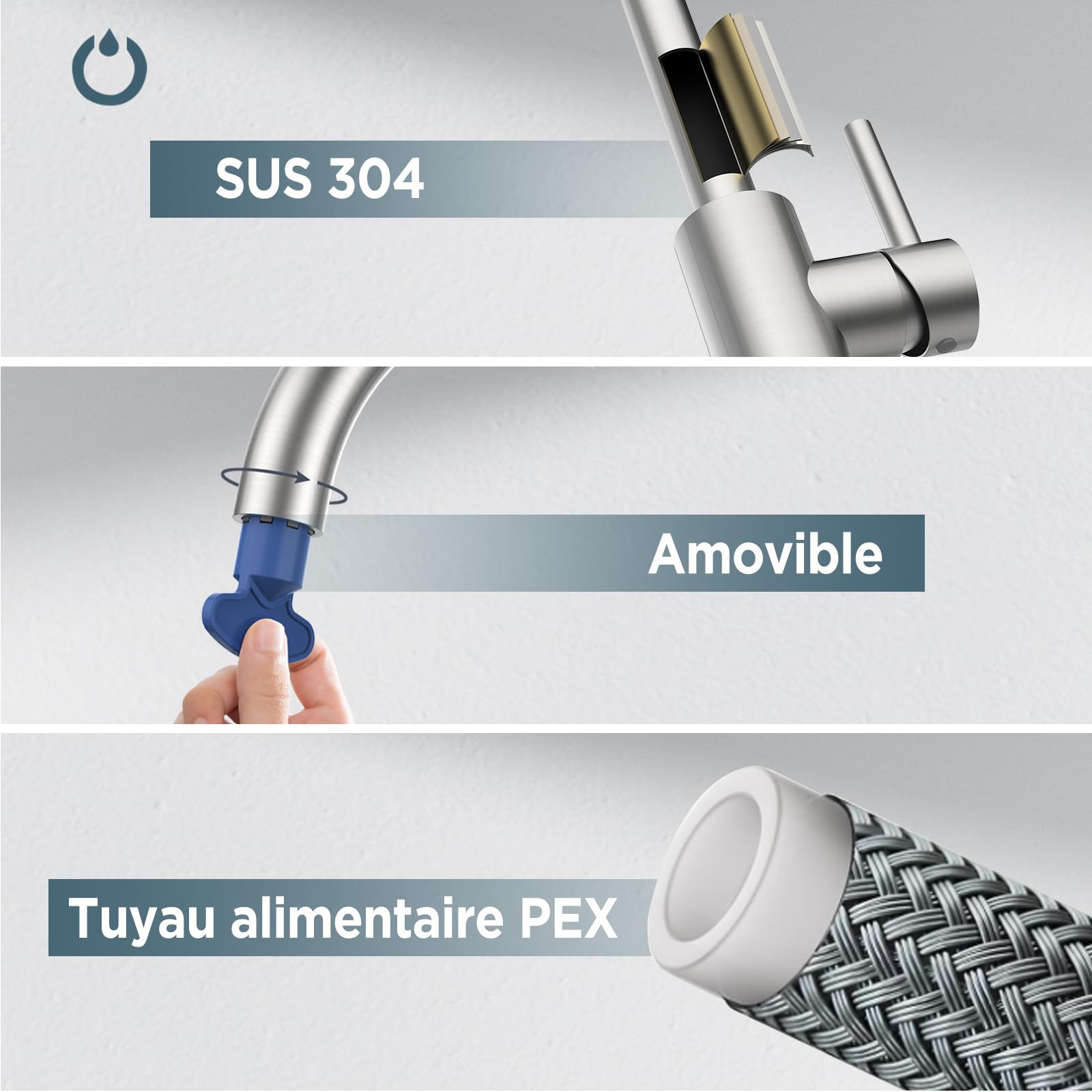 FORIOUS Robinet Cuisine Mitigeur pivotant 360° monocommande L 1 trou