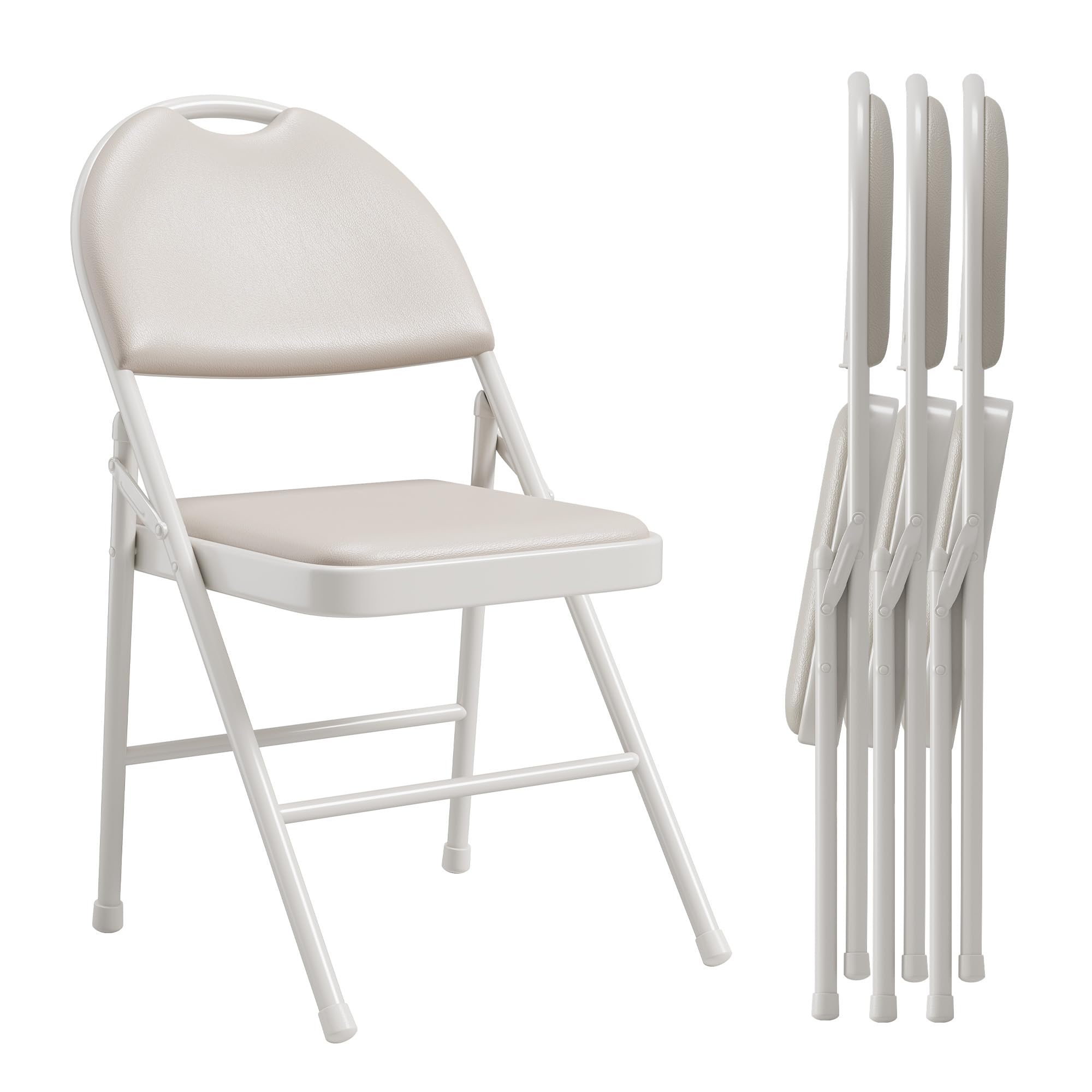 Sedie pieghevoli imbottite per sala da pranzo - struttura in metallo robusto - seduta in similpelle PU facile da pulire - schienale ergonomico - ideali per cucina, ufficio, eventi - Beige, 4