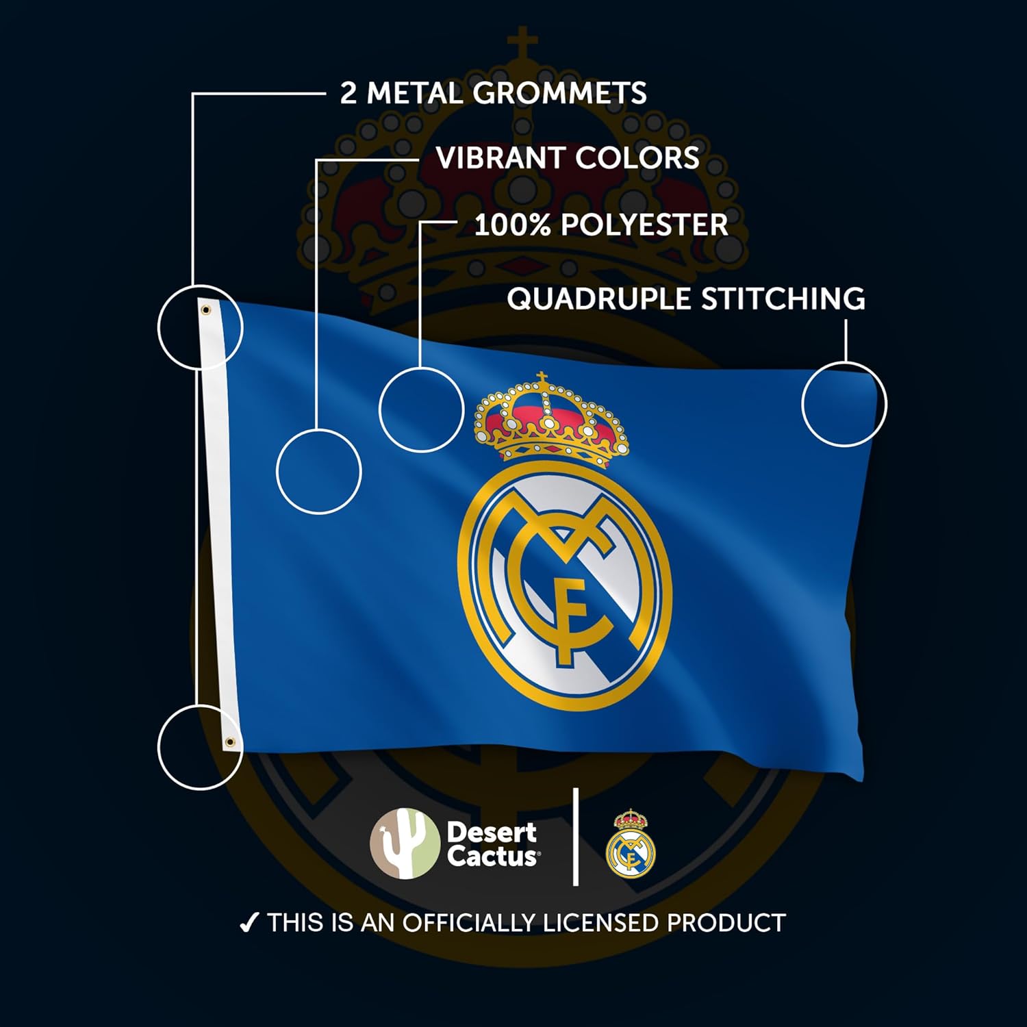 Desert Cactus Real Madrid FC Flag Los Blancos Madridistas Soccer 100% Polyester Indoor Outdoor 3x5 feet Team Flags (Flag B) - Image 4