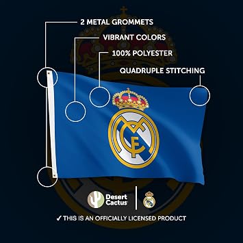 Desert Cactus Real Madrid CF Flag Los Blancos Madridistas Soccer 100% Polyester Indoor Outdoor 3x5 Feet Team Flags (Flag B)