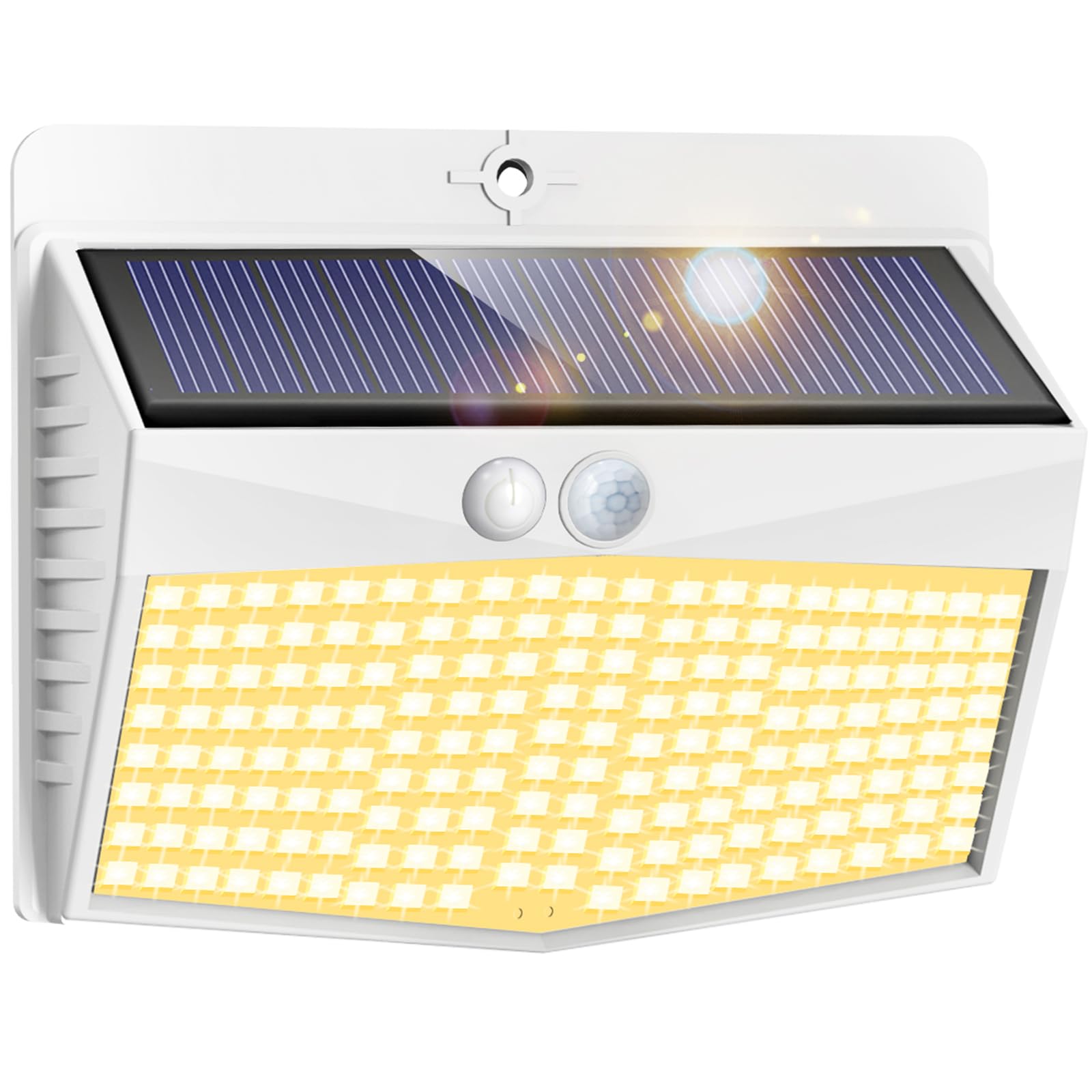 Peasur Solar Lights Outdoor Garden, Upgraded White Frame/Warm White 168LED Solar Security Lights Motion Sensor, IP65 Waterproof Solar Powered Wall Lights with 3 Modes for Door, Fence, Garage