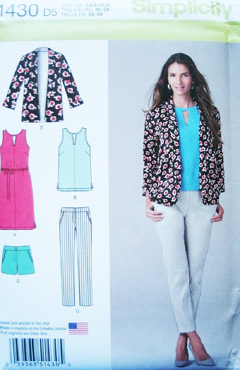 Patron couture veste femme Simplicity 1430 avec patron robe haut et pantalon D5