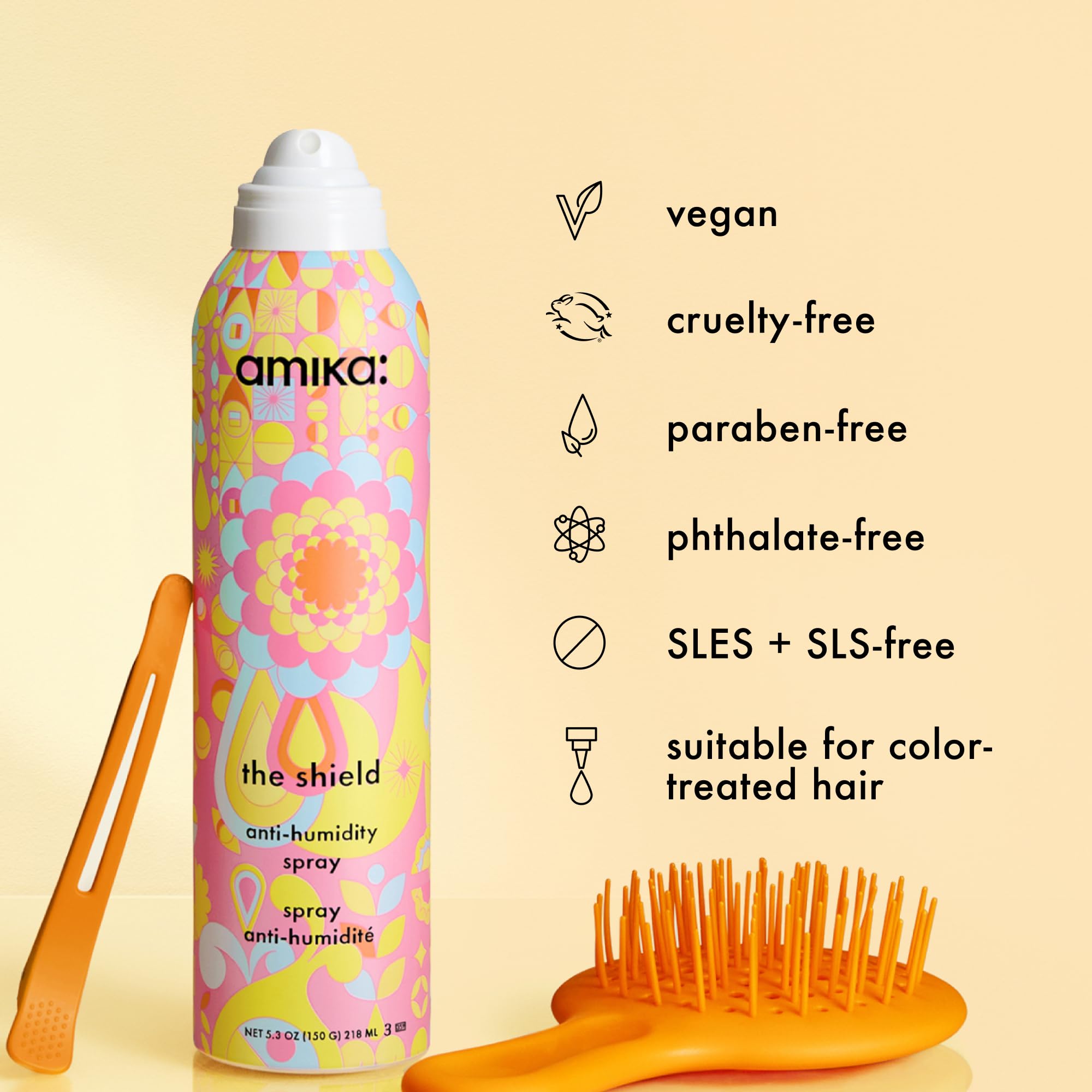 amika The Shield, spray anti-umidità per capelli, da donna, con protezione dal calore e controllo crespo, contiene filtri UV per aiutare a prevenire i danni del sole (103 ml)