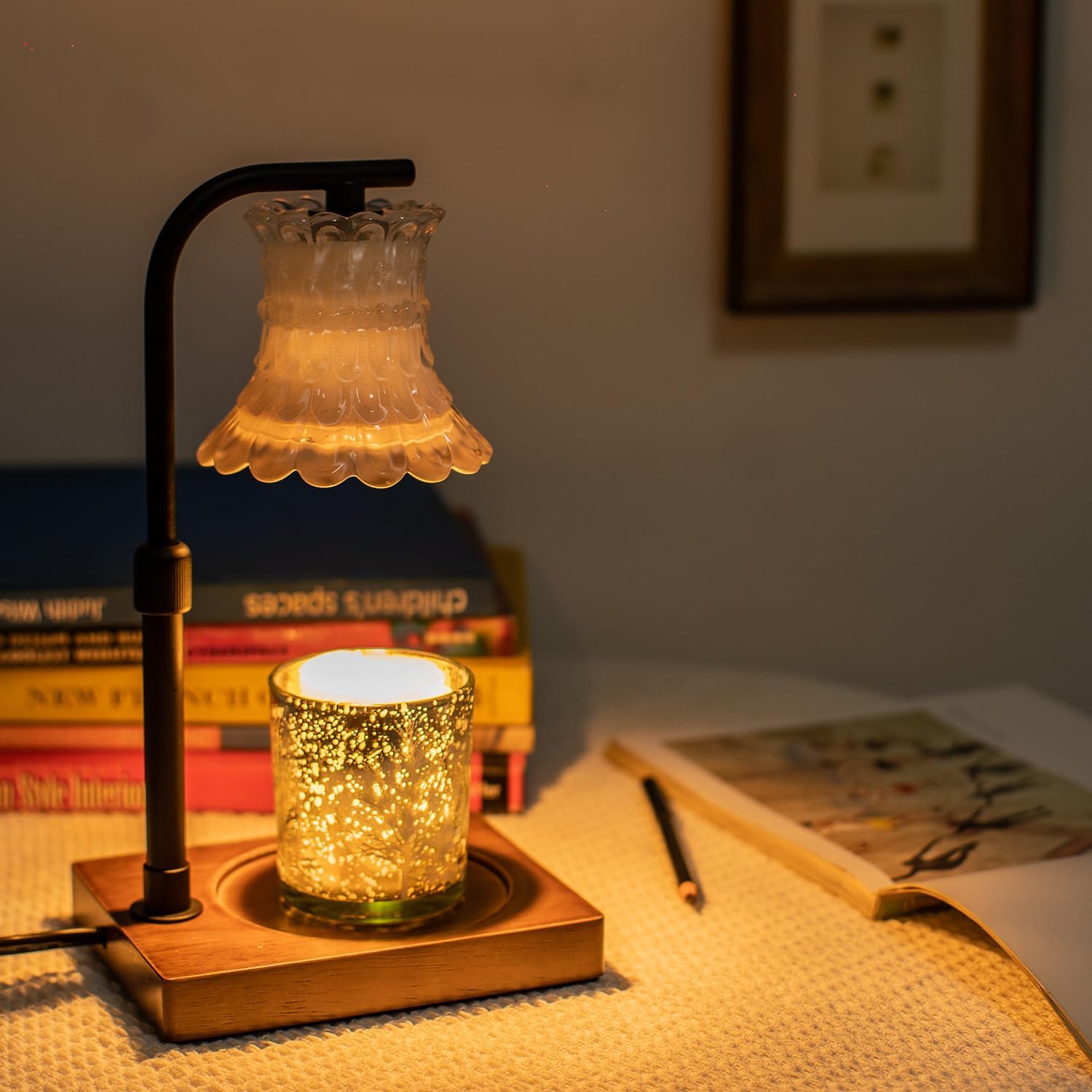Candle Warmer Lamp with Timer,Dimmer Electric Color Change Lampshade Candle Warmers,Home Decor Glass Candle Melter as Gift for Women,Compatible with Small & Large Jar Candle,Grey