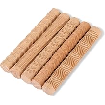 Wooden Handle Pottery Tools Clay Modeling Pattern Rollers, Brown