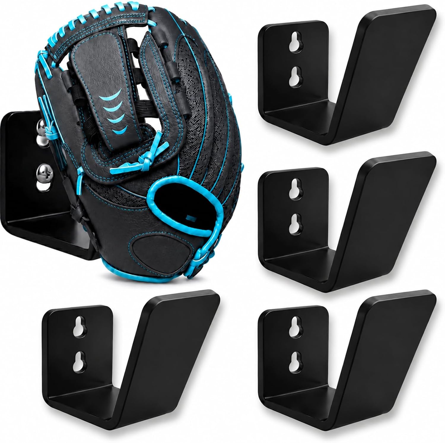 4Pcs Baseball & Softball Glove Wall Mount Display Holders, Preserve Shape | Acrylic Baseball Glove Stand with No-Drill Adhesive or Screw Mounting for Baseball Room Decor and Bedroom Displays, Clear