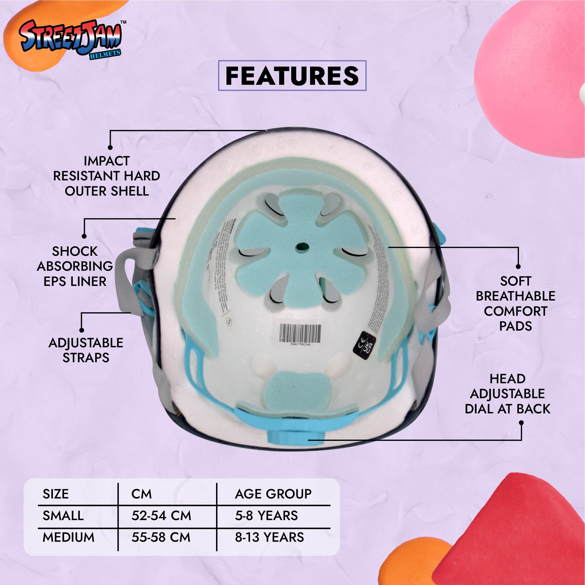 STREETJAM Magic Unicorn Open Face Sports Helmet for Kids, Hard PP Outer Shell, EPS Inner Comfort Linner case, Adjustable Strap & Adjuster Dial, Unisex Helmet for Cycling (5-8 Years, Light Purple) 2