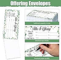 Vista 3 de 200 sobres de donación de diezmos para la iglesia con diezmos de papel verde y sobres de factura de eucalipto, cheques de diezmo de iglesia y sobres