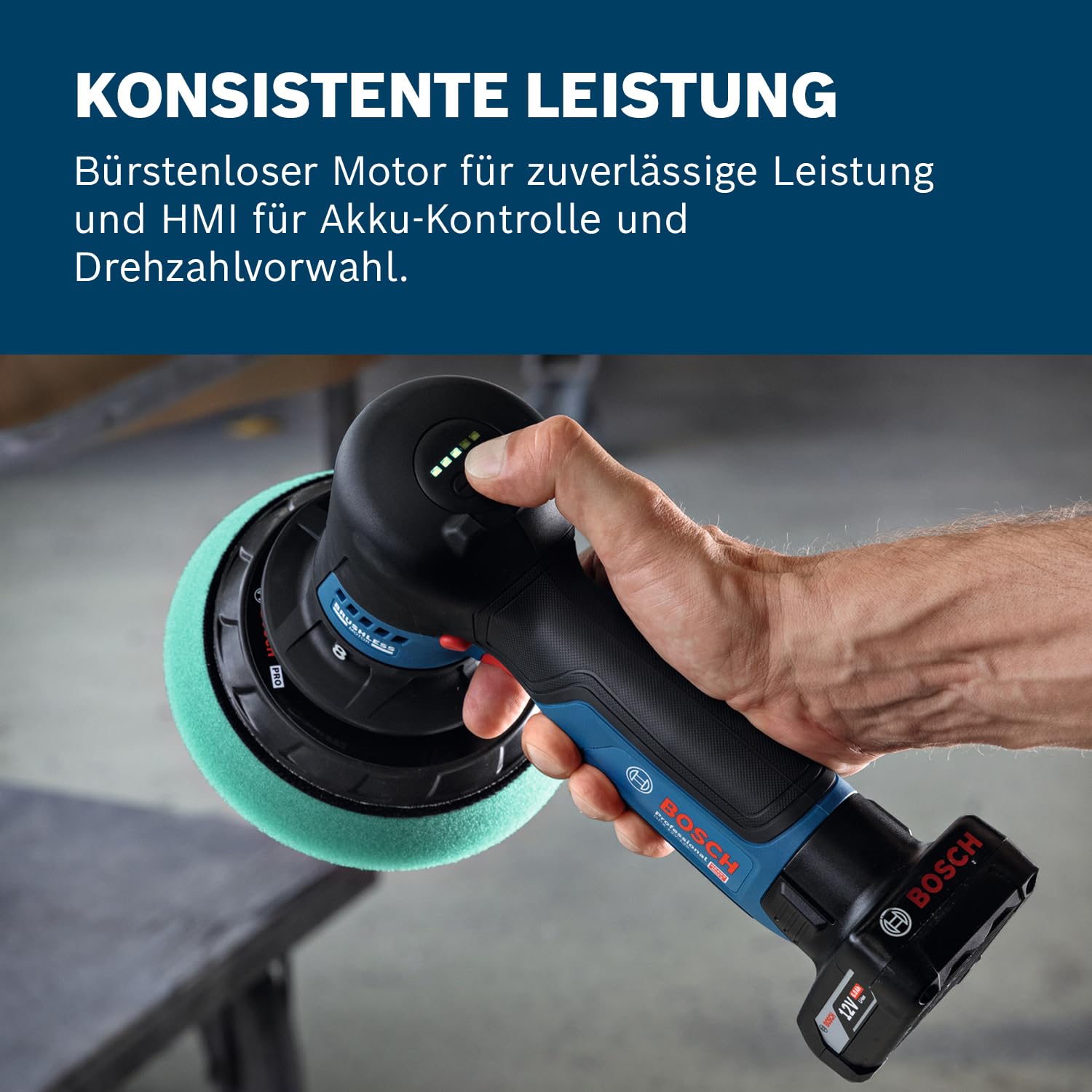 Bosch Professional 12V System Akku-Polierer GPX 12V-125 (inkl. Baretool mit montiertem 125 mm Klett-Stützteller, 125 mm Polier- und Scheuerschwamm)