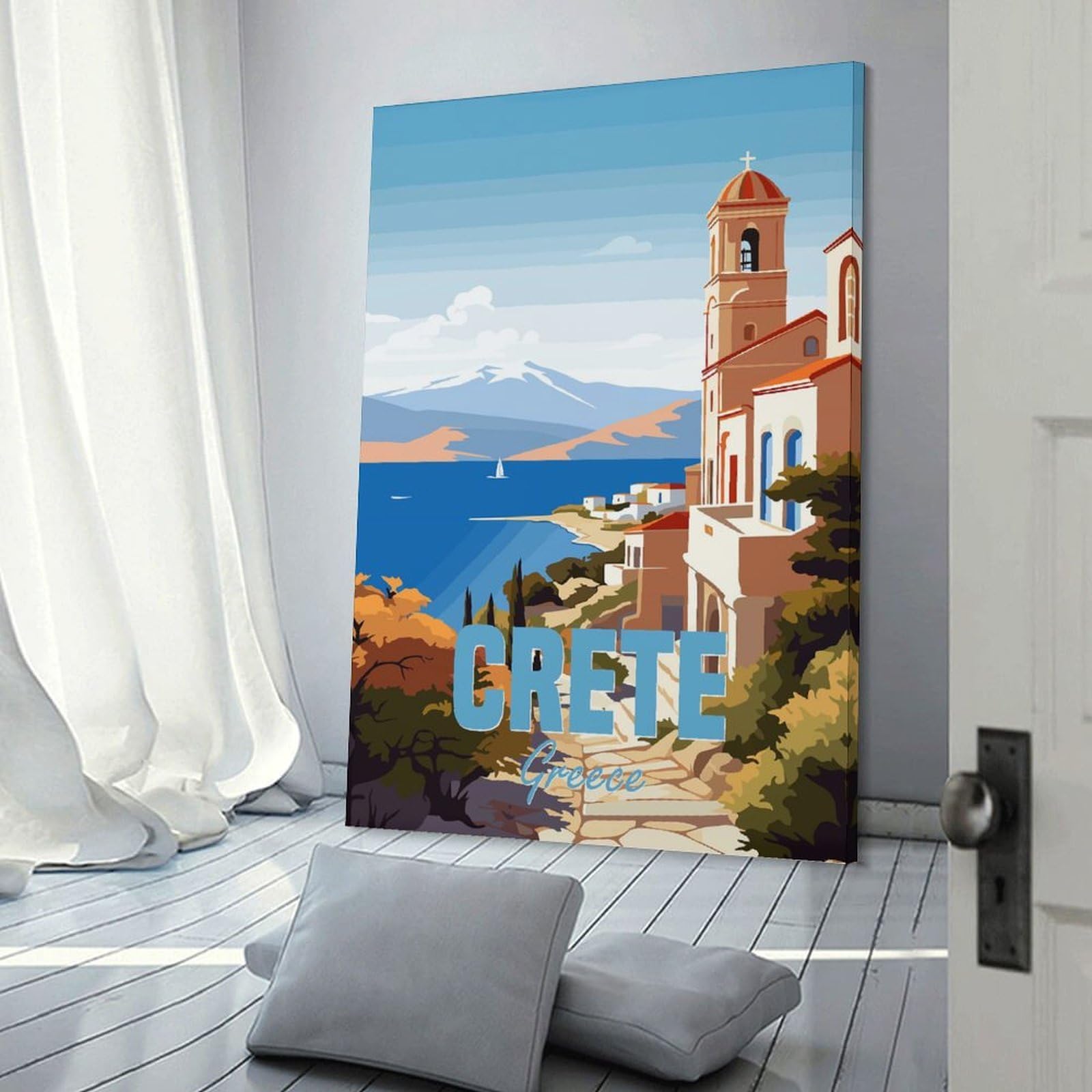 Junmoney Crete Greece Decorative Wall Artwork, 24x36inch(60x90cm), for New Homes, Bedrooms Or Workspaces, Gift Idea for Housewarming And Birthdays