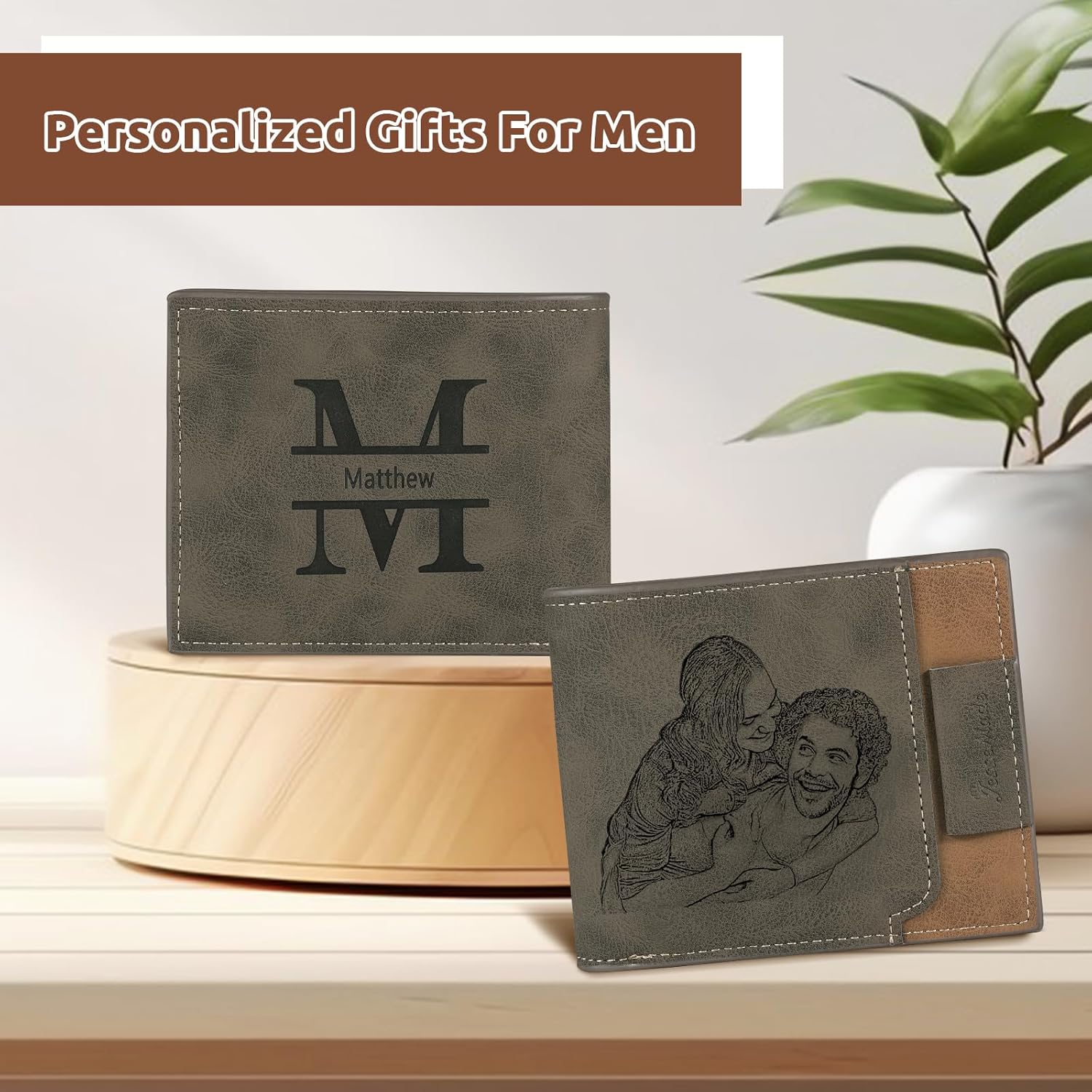 Mens Gift - Custom Wallet for Men Personalized Wallet Gift Set- Mens Birthday Gift Box Christmas Gift for Husband or Boyfriend