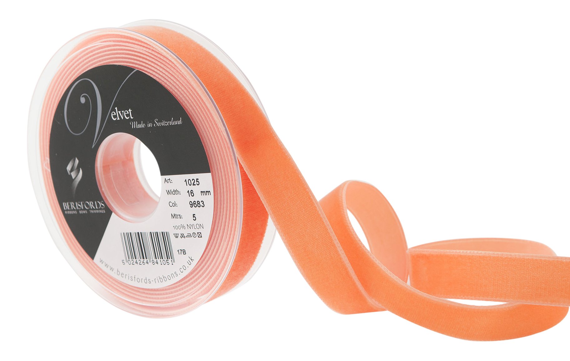 Berisfords Velvet Ribbon Apricot 21mm - Nylon Craft Ribbon for Sewing, Gift Wrapping and Hair Accessories — image 1