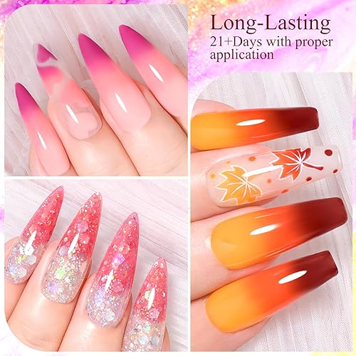 Miniatura 6 de MEET ACROSS Juego de esmaltes de uñas de gel que cambian de color, 6 esmaltes de gel con purpurina que cambia la temperatura del estado de ánimo,