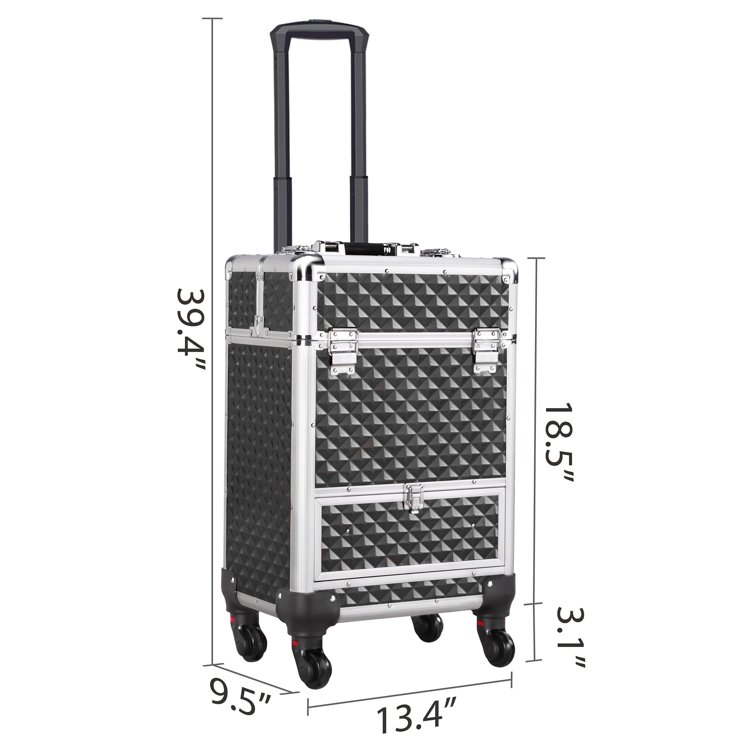 Yaheetech Rolling Makeup Train Case Aluminum Cosmetic Case Wheel Barber