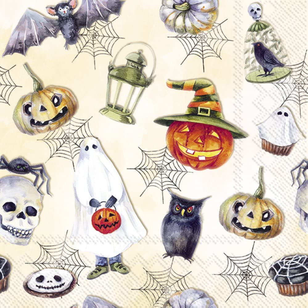 Paper Napkins HAPPY HALLOWEEN cream 20-Count 3-Ply Cocktail Napkins 5 x 5 inches