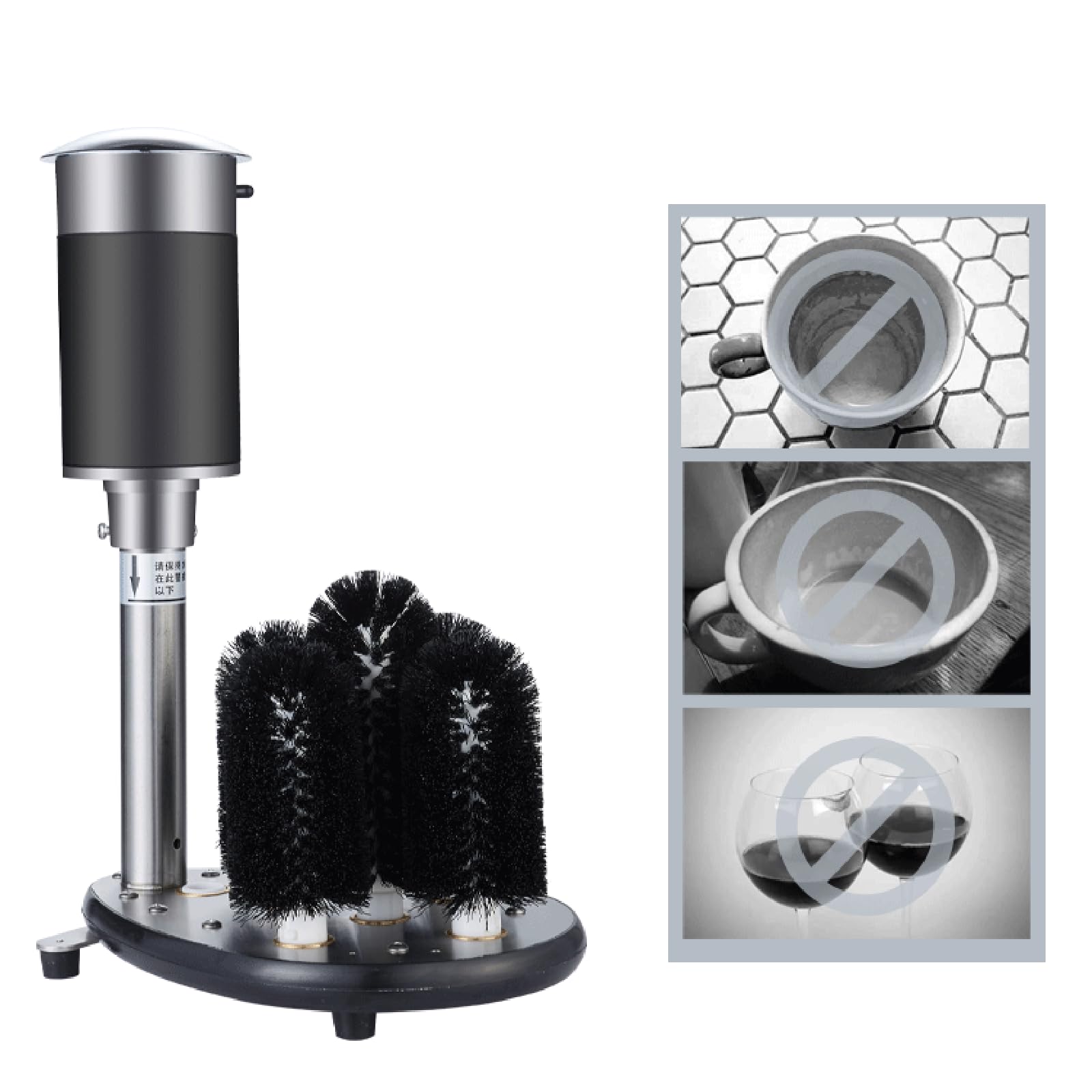 Lavadora Tazas AutomáTica (Motor Resistente Al Agua), Funciona Forma Continua Durante 2 A 3 Horas, 5 Cepillos Desmontables, Limpiador De CristaleríA Profesional, Para Bares Y CafeteríAs