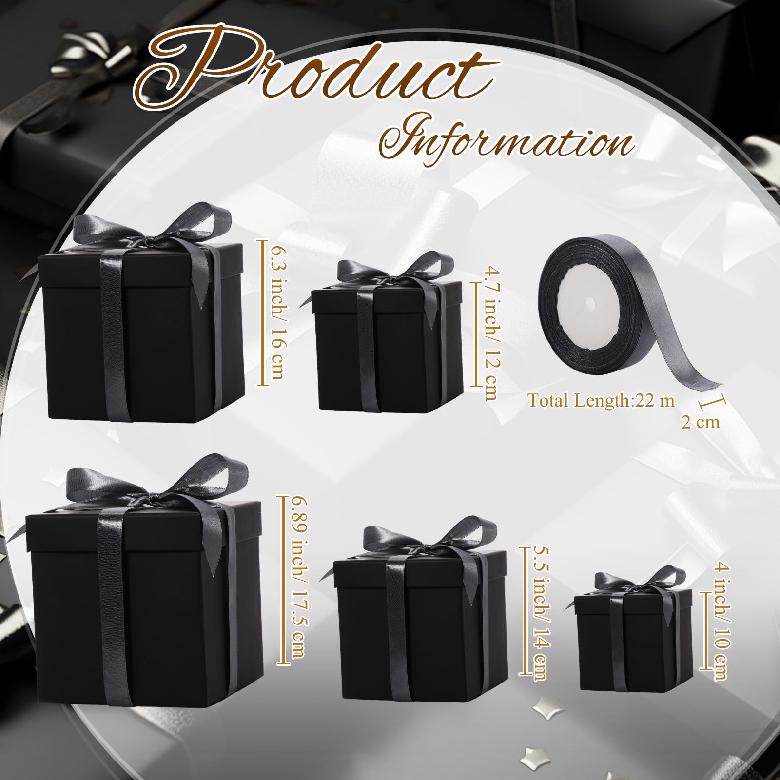 Cholemy 5 cajas de regalo de Navidad con tapa y cinta, 5 tamaños mixtos, cuadrados, anidados, tarjetas de recuerdo de boda, cajas de regalo, cajas de regalo para cumpleaños, dama de honor, boda