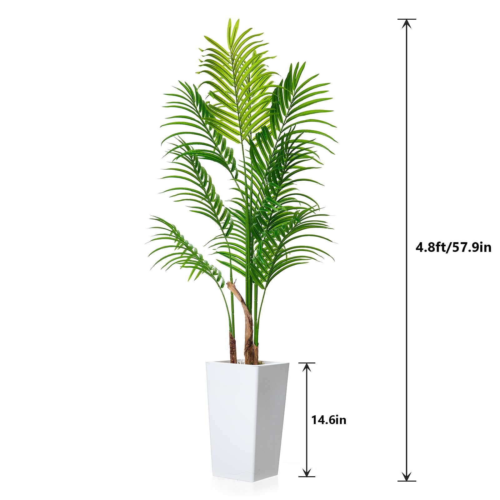 Künstliche Palme 127/132/137/147/152 cm, Kunstpflanze Im Weißen Topf Für Drinnen & Draußen - Deko Für Wohnzimmer, Balkon, Büro