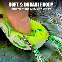 Vista 5 de Juego de 5 señuelos de rana Topwater con ganchos sin hierbas, señuelos de pesca suaves con diseño realista, perfecto para pesca de lubina