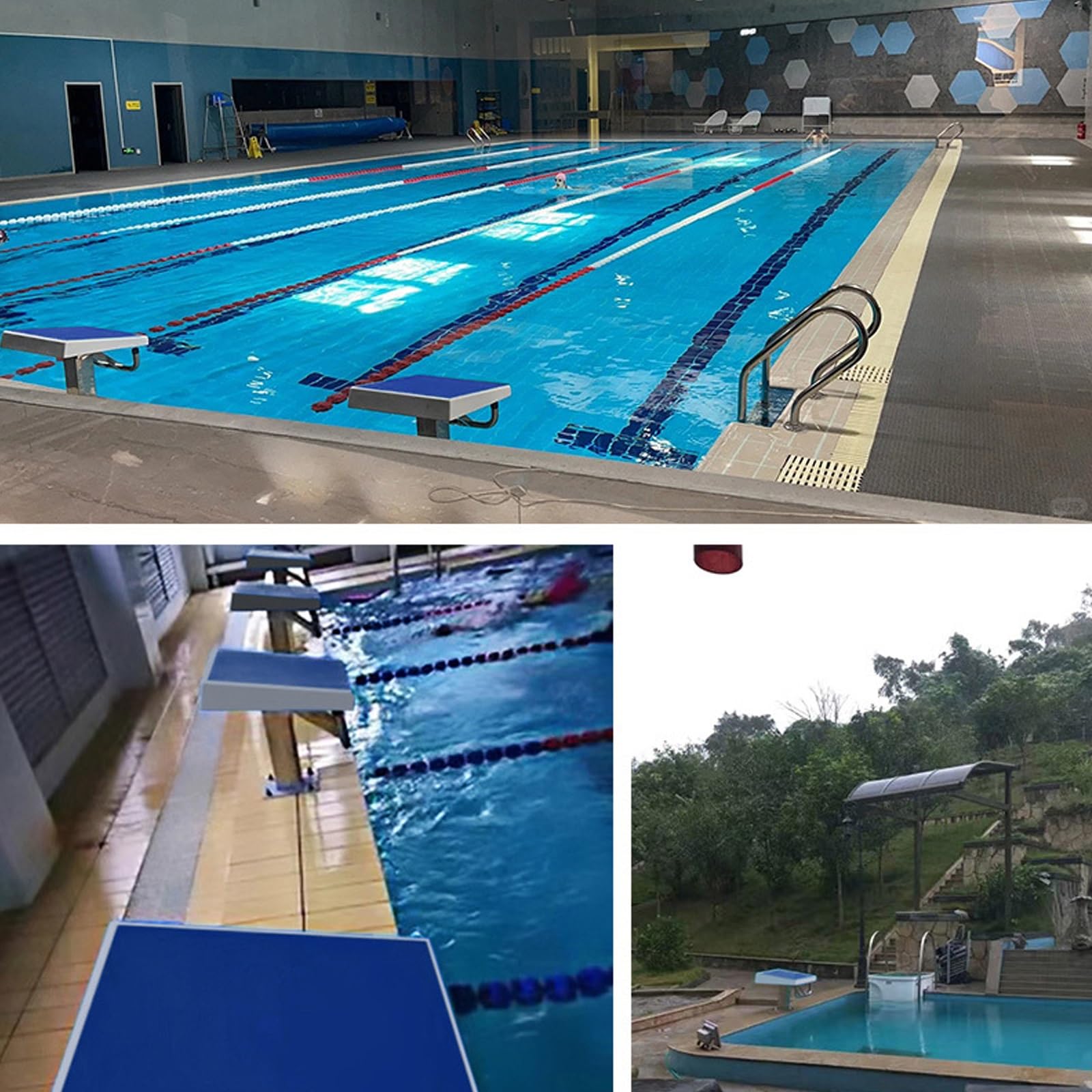Piattaforma per immersioni in piscina con base in acciaio inox, superficie inclinata antiscivolo, angolo di 9°, capacità 300 kg per piscina attuale e competizione