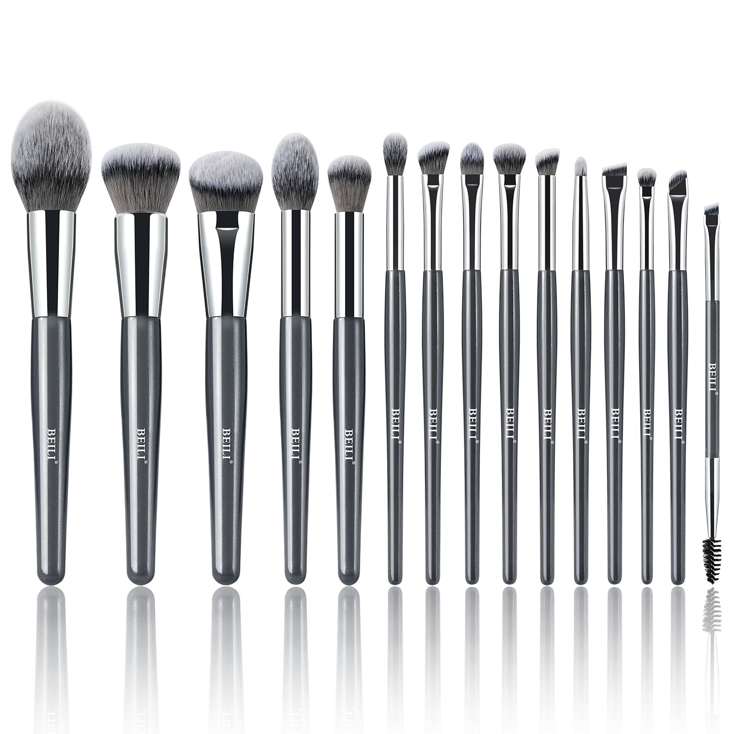 BEILI Brochas de Maquillaje,15 PCS Set de Brochas de Maquillaje Veganas,Base en Polvo Sombra de Ojos Mezcla Corrector Juego de Brochas para Pliegues Pinceles para Delineador de Cejas
