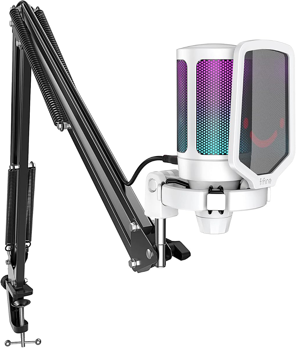 A6TW Gaming USB Microphone Kit, RGB Condenser Mic for PC Streaming | Mute Button, Gain Knob, Cardioid pickup, Plug & Play for PS5/Mac/Windows, Boom Arm & Pop Filter, for Discord Twitch Podcasts
