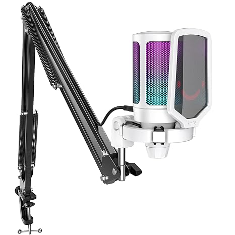 FIFINE Streaming Gaming USB Microphone Kit, PC Condenser RGB Mic with Pop Filter Plug and Play for Online Game, Discord, Twitch (A6TW+U1)