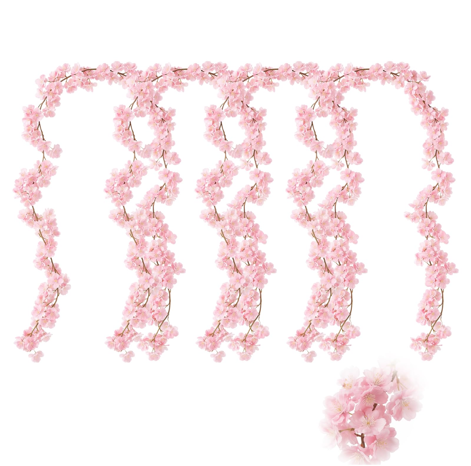 4Pcs Cherry Blossom, Artificial Cherry Blossom, 180cm Artificial Flowers, Faux Cherry Blossom Flower String for Wedding Home Garden Party Decor