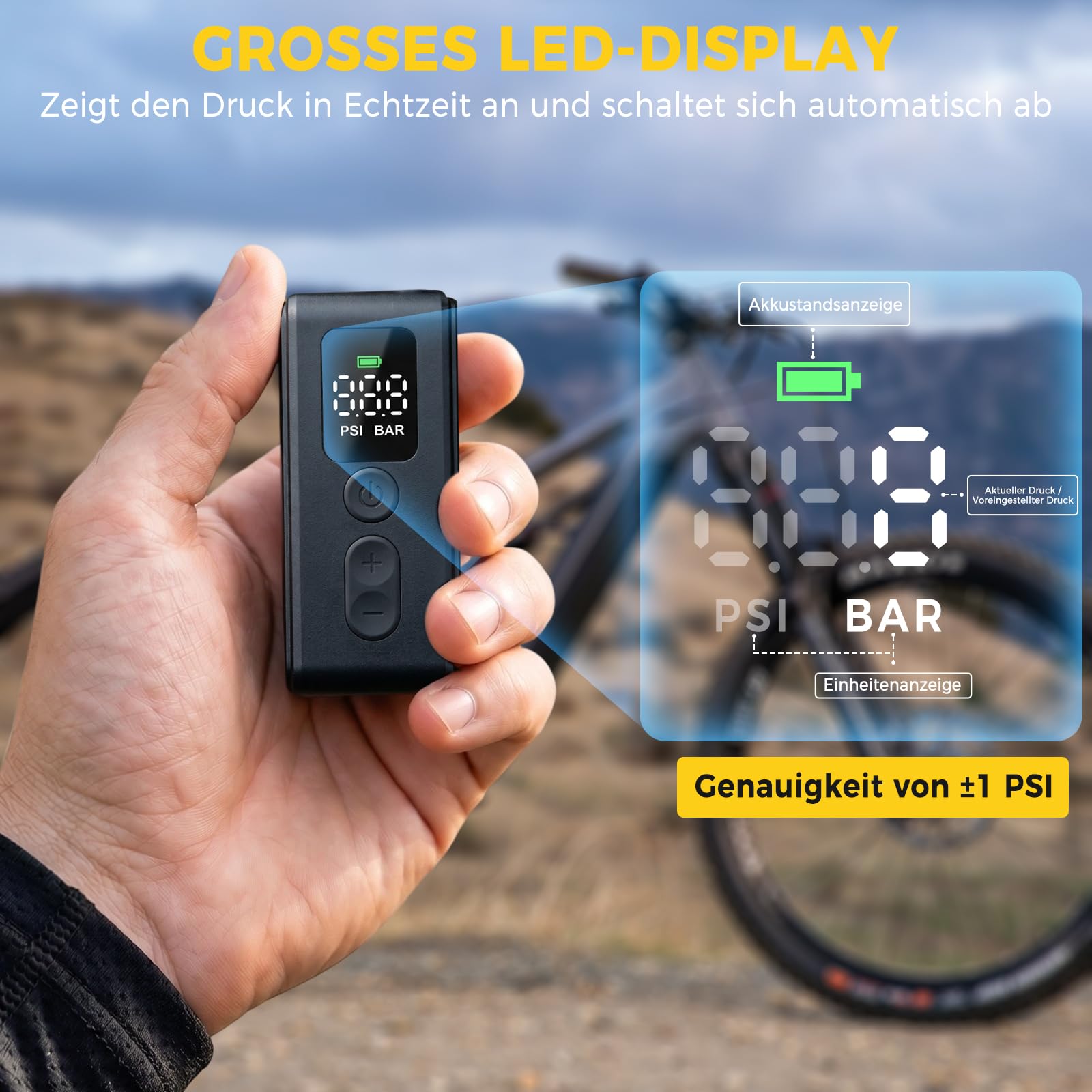 Mini pompka rowerowa, maks. 120 psi, elektryczna pompka powietrza z zaworem Presta i Schradera, do rowerów górskich, miejskich i wyścigowych