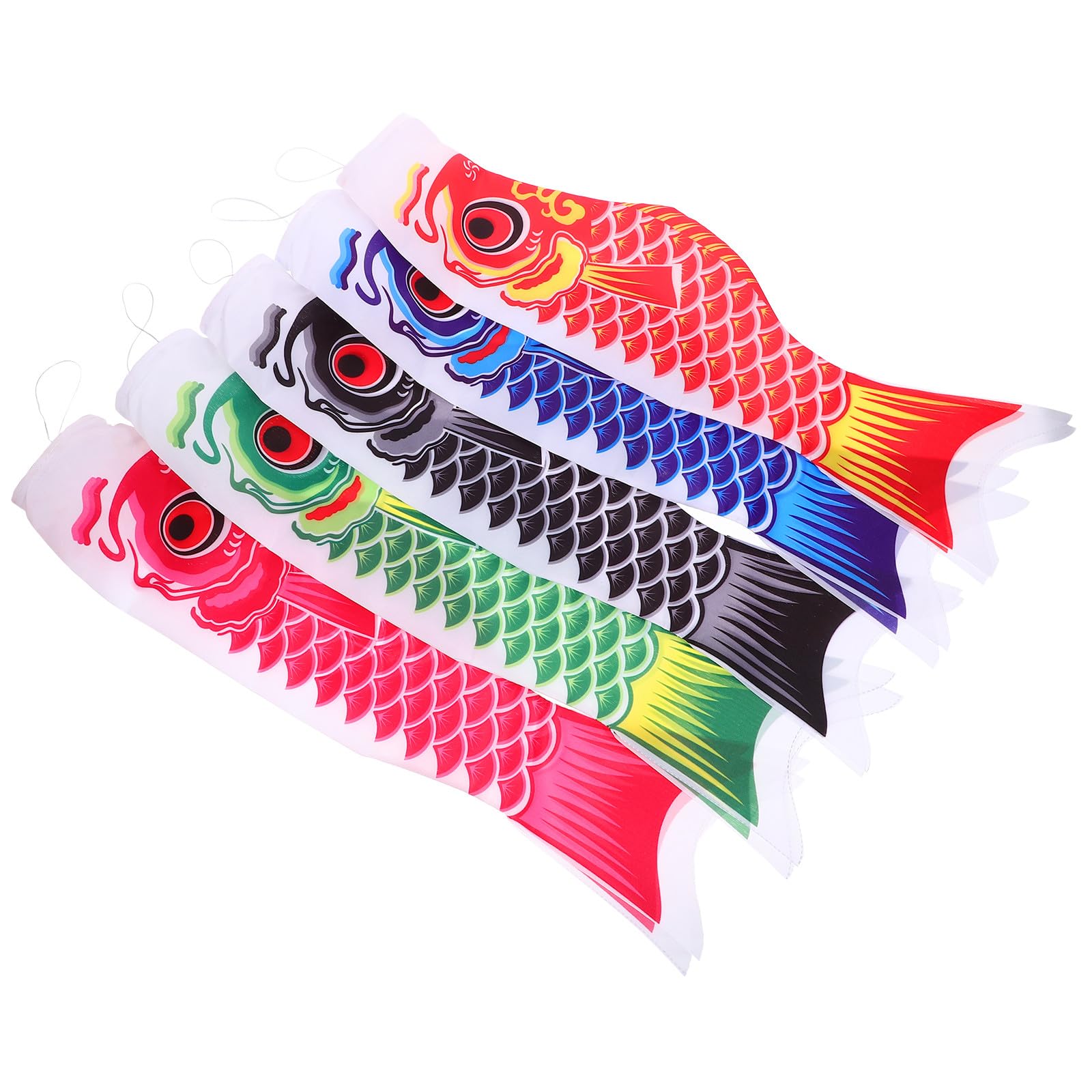 Koinobori 55 cm en satin, lot de 5 drapeaux carpe japonaise multicolores Veemoon pour extérieur