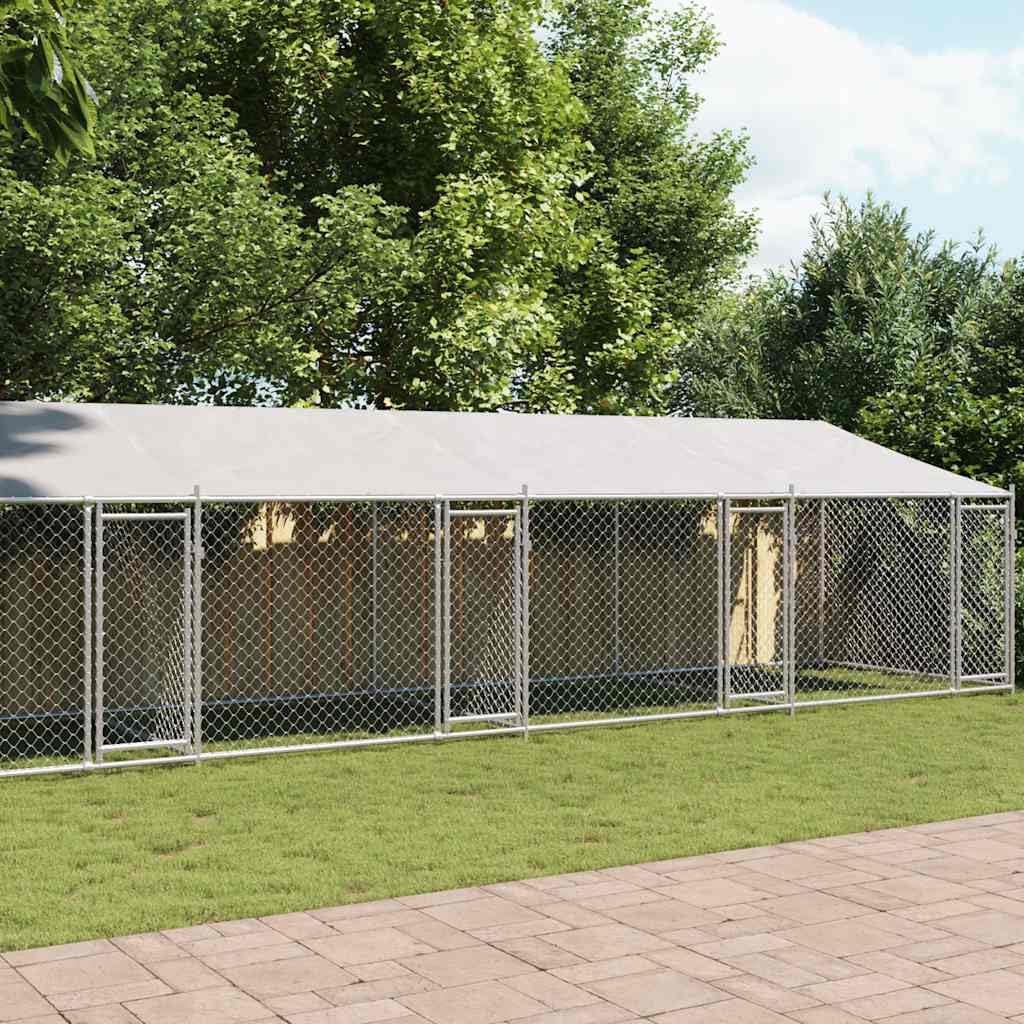 vidaXL Gabbia Cani con Tetto e Porte Grigia 10x2x2 m Acciaio Zincato, Gabbia per Cani con Tetto, Cuccia per Cani, Box per Cani