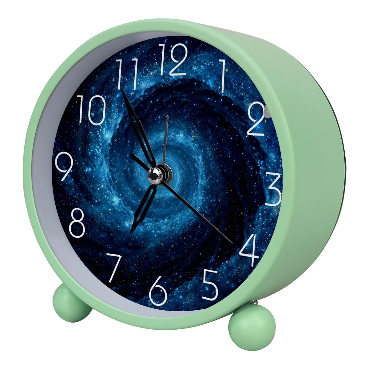 Luoweisi Analog Alarm Clock Blue Starry Space, Silent Non-Ticking with Night Light, Battery Operated, Round Desk Alarm Clock for Office, Bedroom, Elderly, Adults, Children, Student Gifts