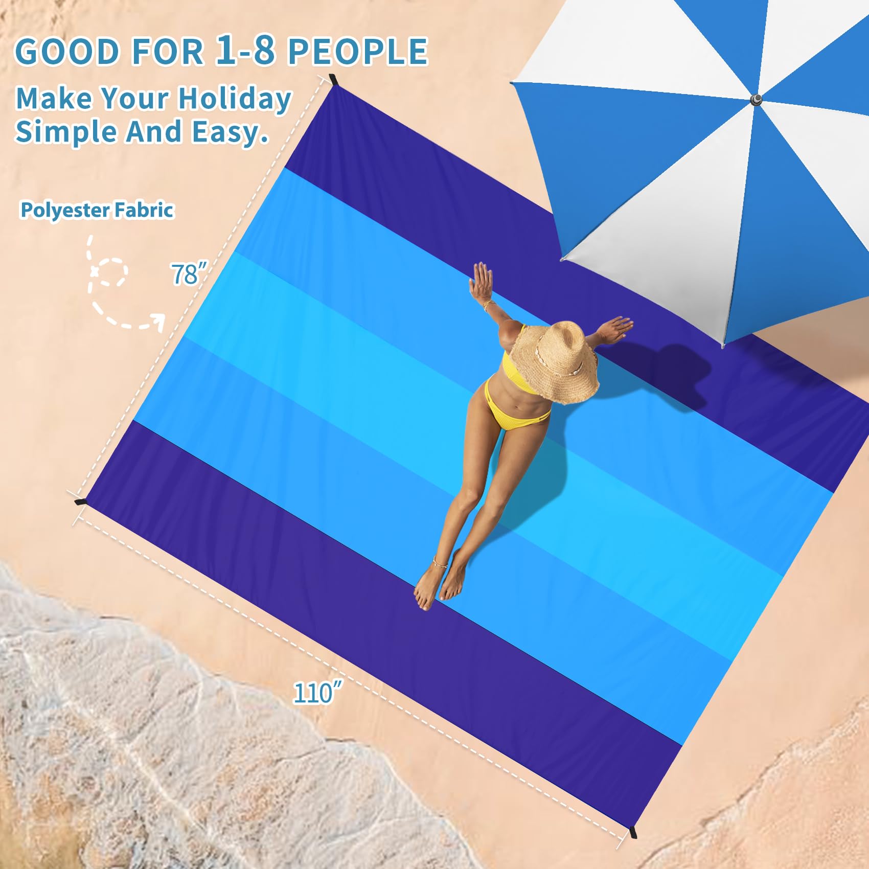 Couverture De Plage Grandes Couvertures De Pique-nique, Tapis De Plage Anti-sable Pour Tapis De Pique Nique Exterieur Impermeable A Sechage Rapide Pour Voyage Camping Randonnee Festival Pelouse Jaune