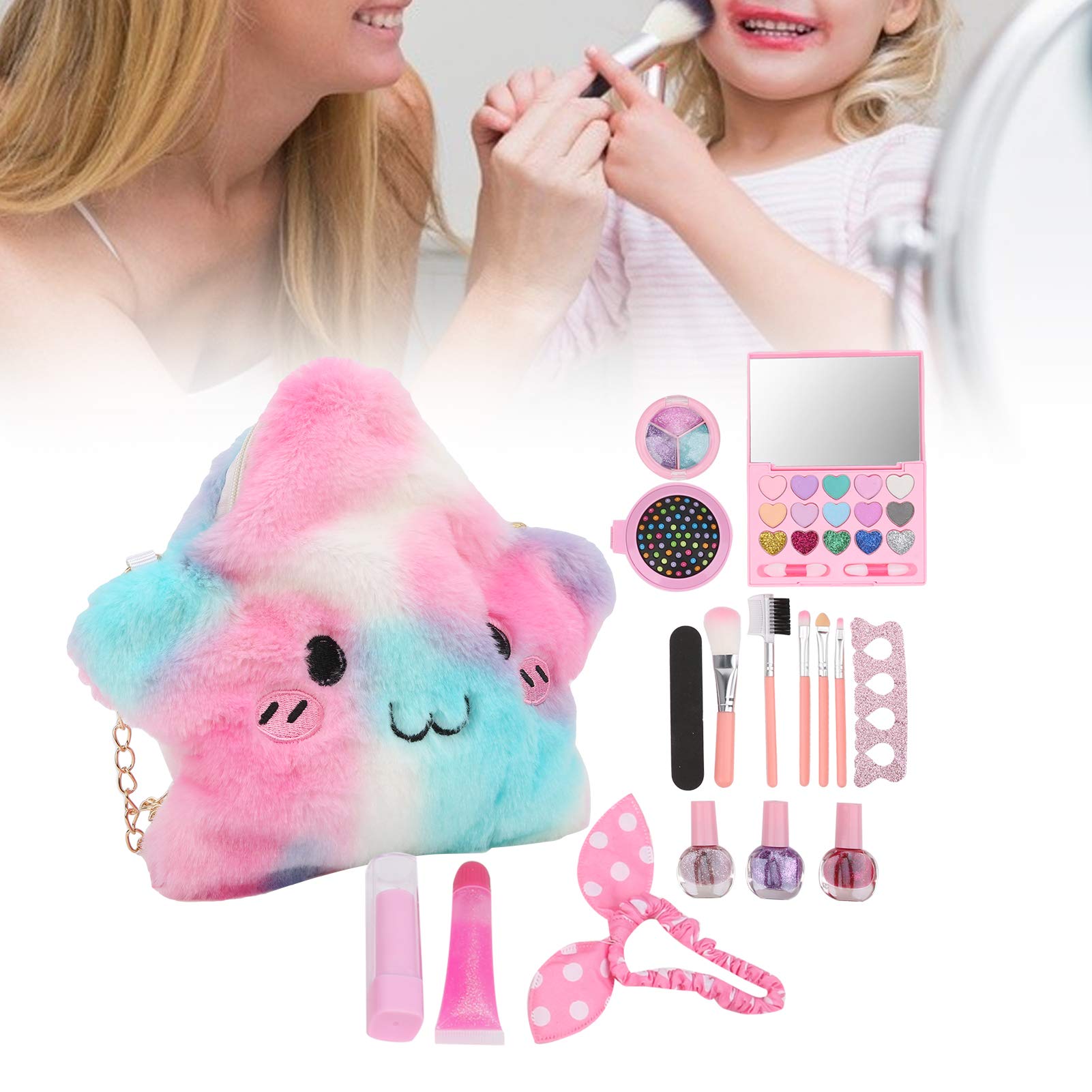 Set di trucco per bambini lavabile da 19 pezzi Pennello cosmetico Smalto per unghie Rossetto Fard Fai finta di giocare con il giocattolo