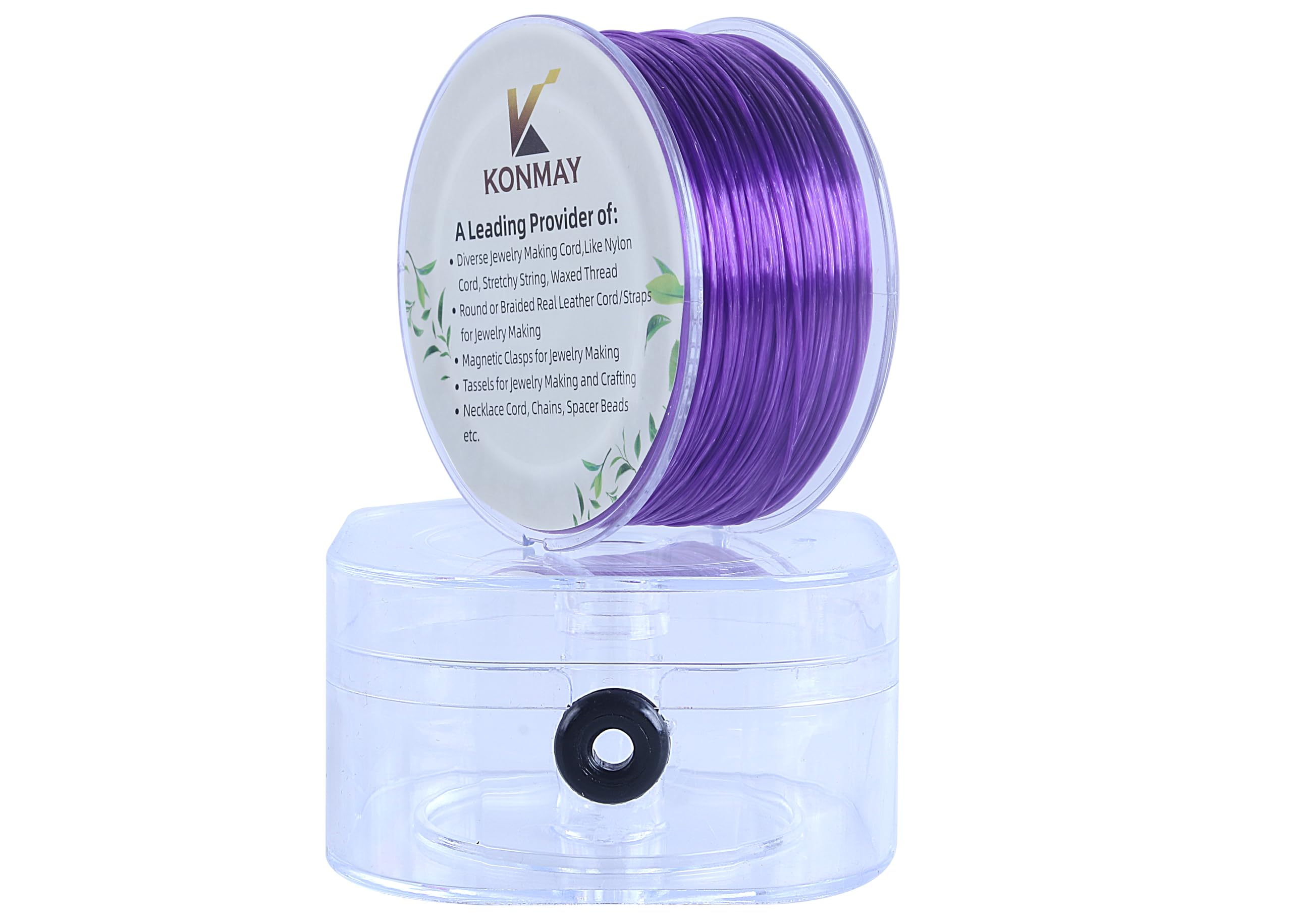 KONMAY 1 Rolls 0.8mm Flat Stretchy Bracelet Strings with Organizing Case, 90 Yards Purple Crystal Elastic Thread Cord for Jewelry Bracelets Making and Beading
