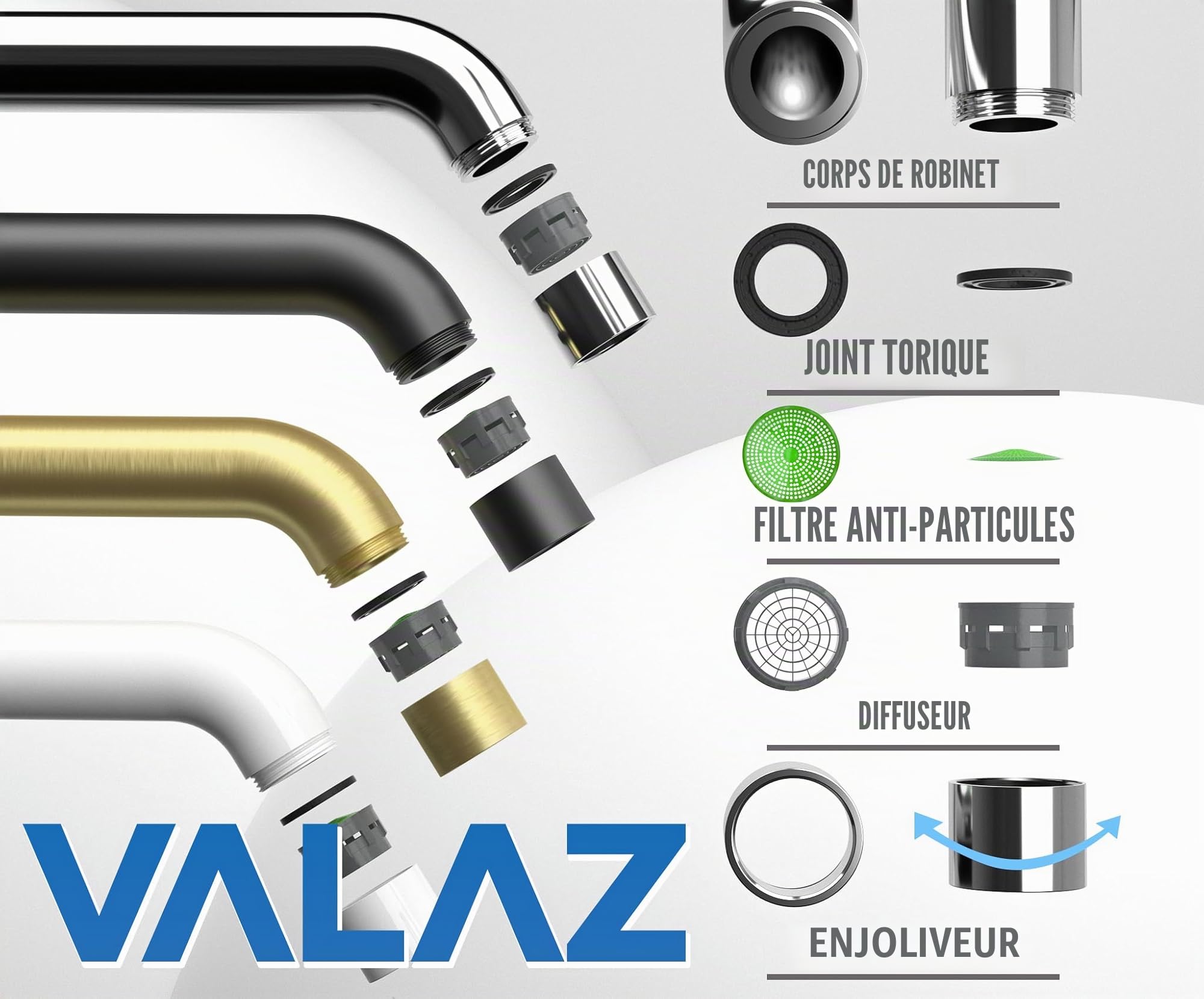 VALAZ Robinet Salle Bain Mural | Mitigeur Lavabo, Mélangeur Eau Froide et Chaude, Pas de Fuites, Installation Facile | Laiton, Inoxydable, Élégant, Protection PVD Nikel, Bec 21 cm, Série Jucar