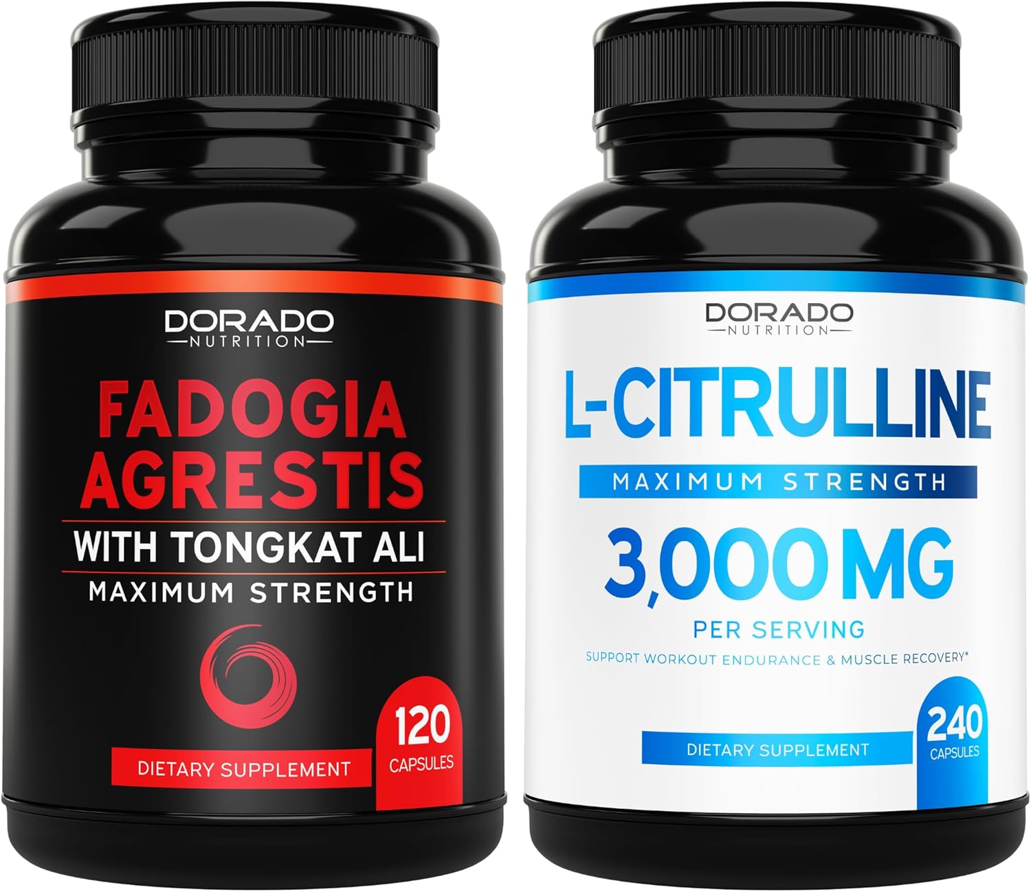 Fadogia Agrestis and Tongkat Ali (120 Count) Maximum Strength - Performance & Muscle Mass Support and L Citrulline (240 Count) L Arginine & Nitric Oxide for Performance for Workouts - Vegan & USA Made