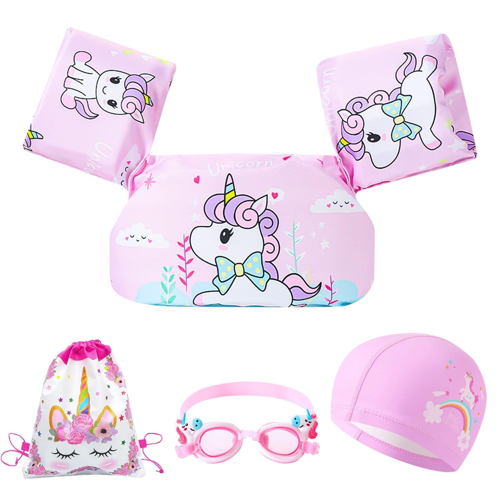 Vilomdur Chaleco Flotante Natación para Niños, Chaleco Flotador de Natación Niños, Manguitos de Natación Infantil con Gafas de Natación y Gorro, Chaleco de Natación para Niños 2-6 Años(14-25kg)