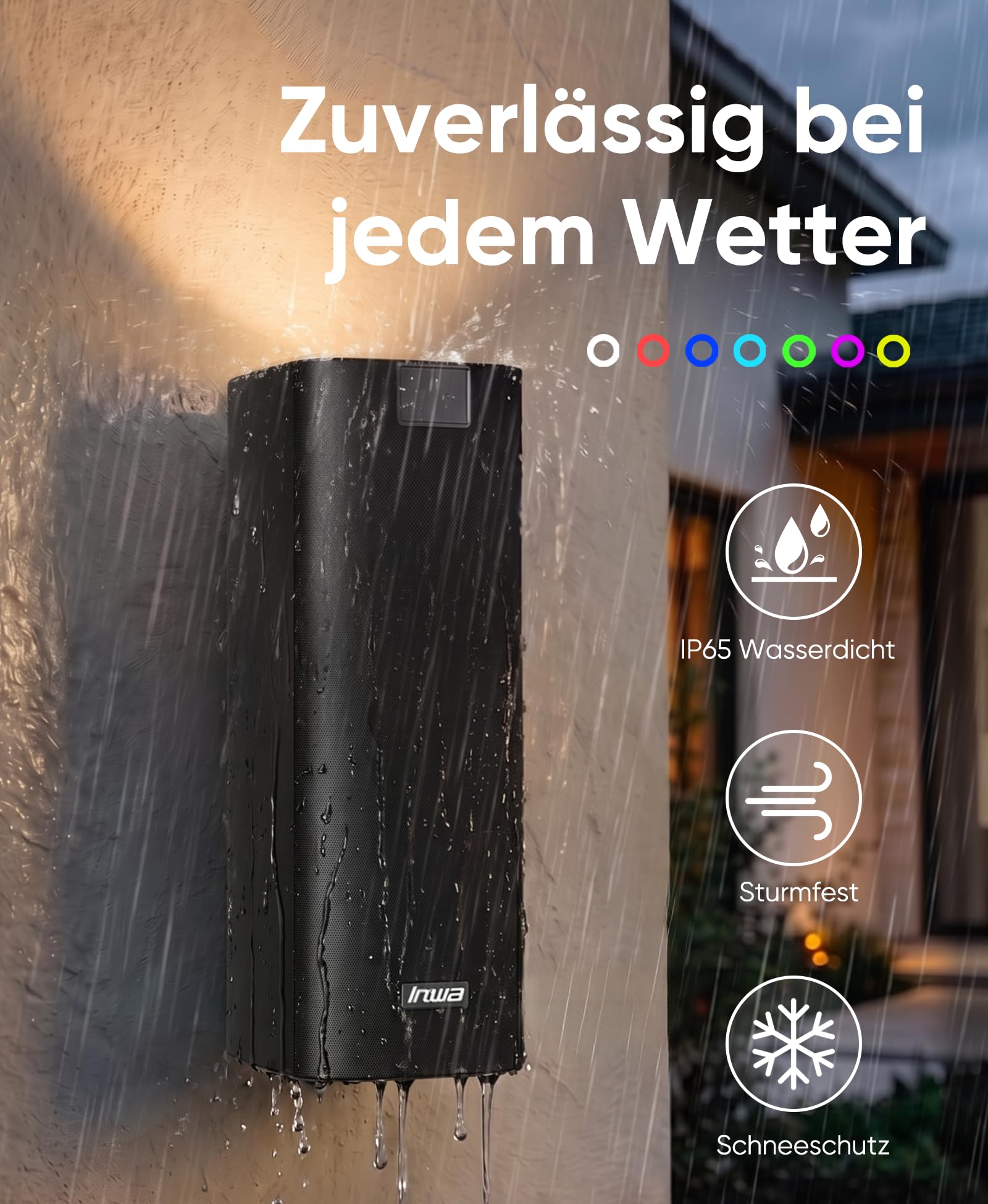 Inwa Auracast 400W Outdoor Bluetooth Lautsprecher, LED, IP65 Wasserfest