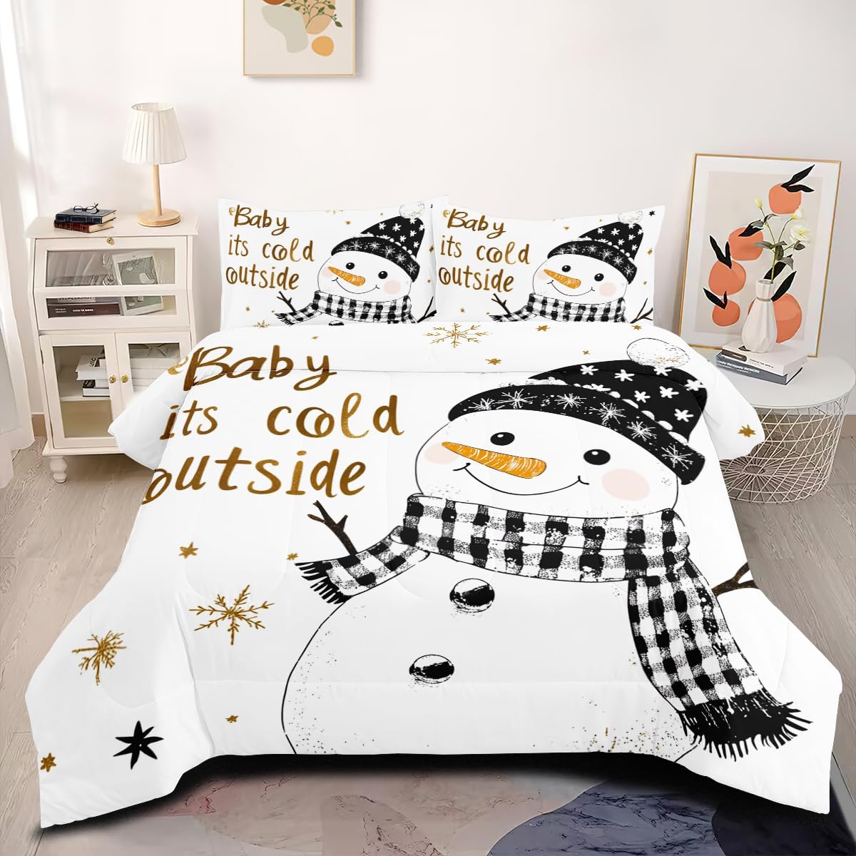 CCoutueChen Cute Black White Snowman Comforter King Size