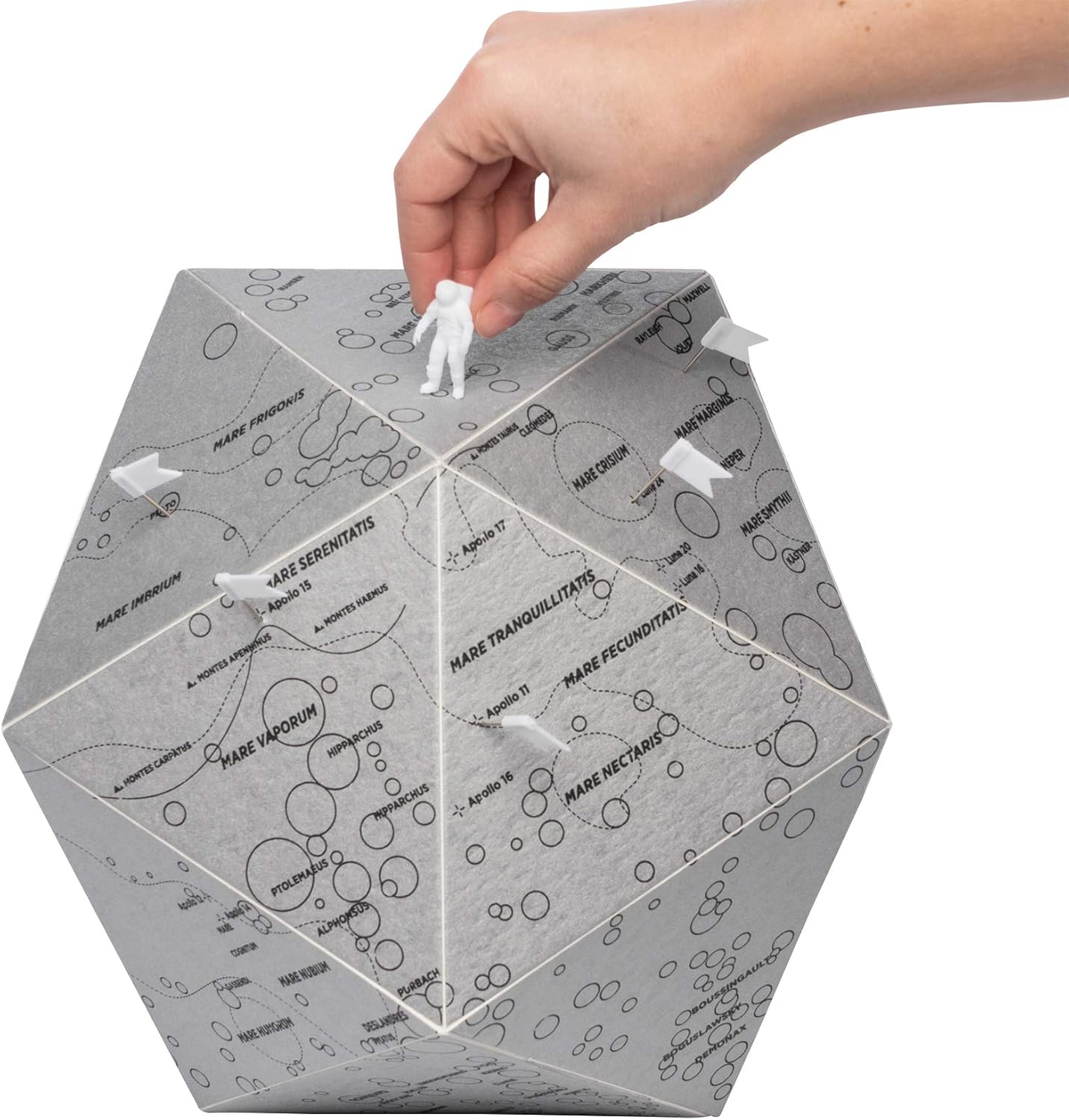 THERE Foldable Personal Moon Globe - 3D Map | Astronomy Decorations, Space Related Gifts for Adults Unique Home and Office Decor | High-Quality Graphic Paper, Easy to Assemble (Small)