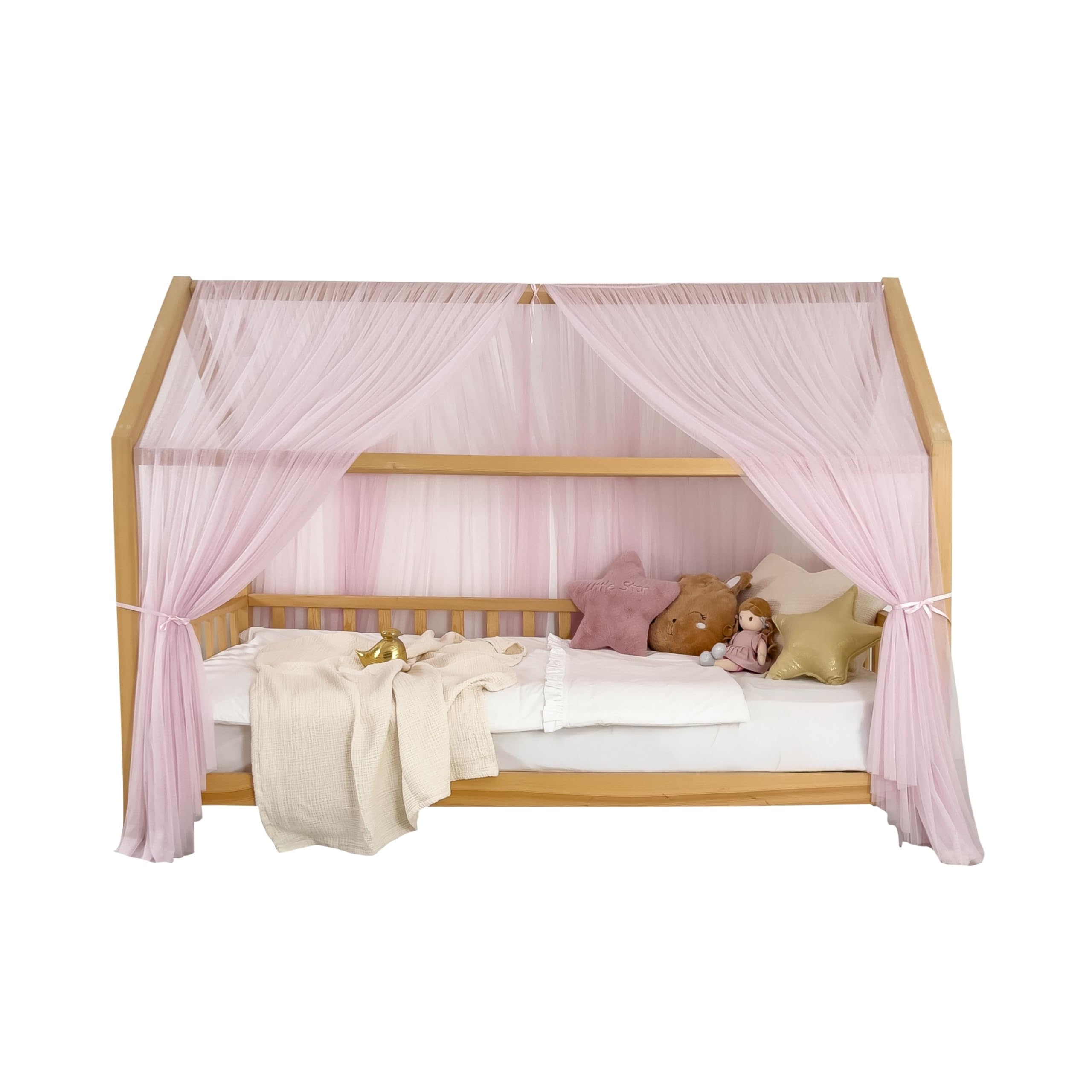 Tenda a baldacchino per letto della cameretta dei bambini, decorazione per letto montessori, tenda da gioco in morbido tulle per i più piccoli (Baby lilla, 460 cm, set da 3)