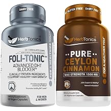 FoliTonic DHT Blocker & Hair Loss Supplement | Hair Thinning & Promotes Healthy Thicker Hair Growth - Premium Ceylon Cinnamon Capsules - Effective Cinnamon Pills for Enhanced Well-Being