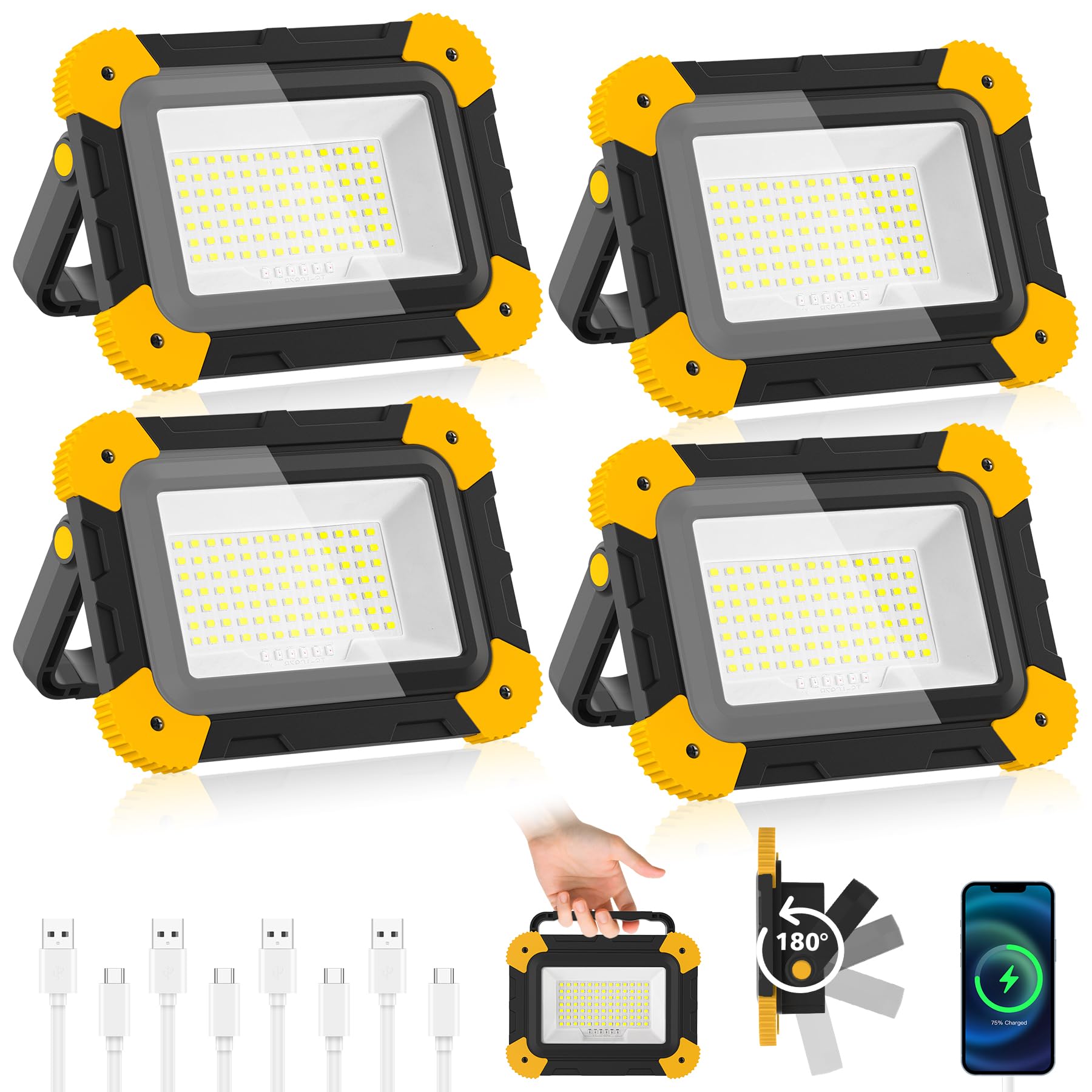NATPOW Foco LED Recargable, 5 Modos Foco LED Bateria Portátil con Cable USB