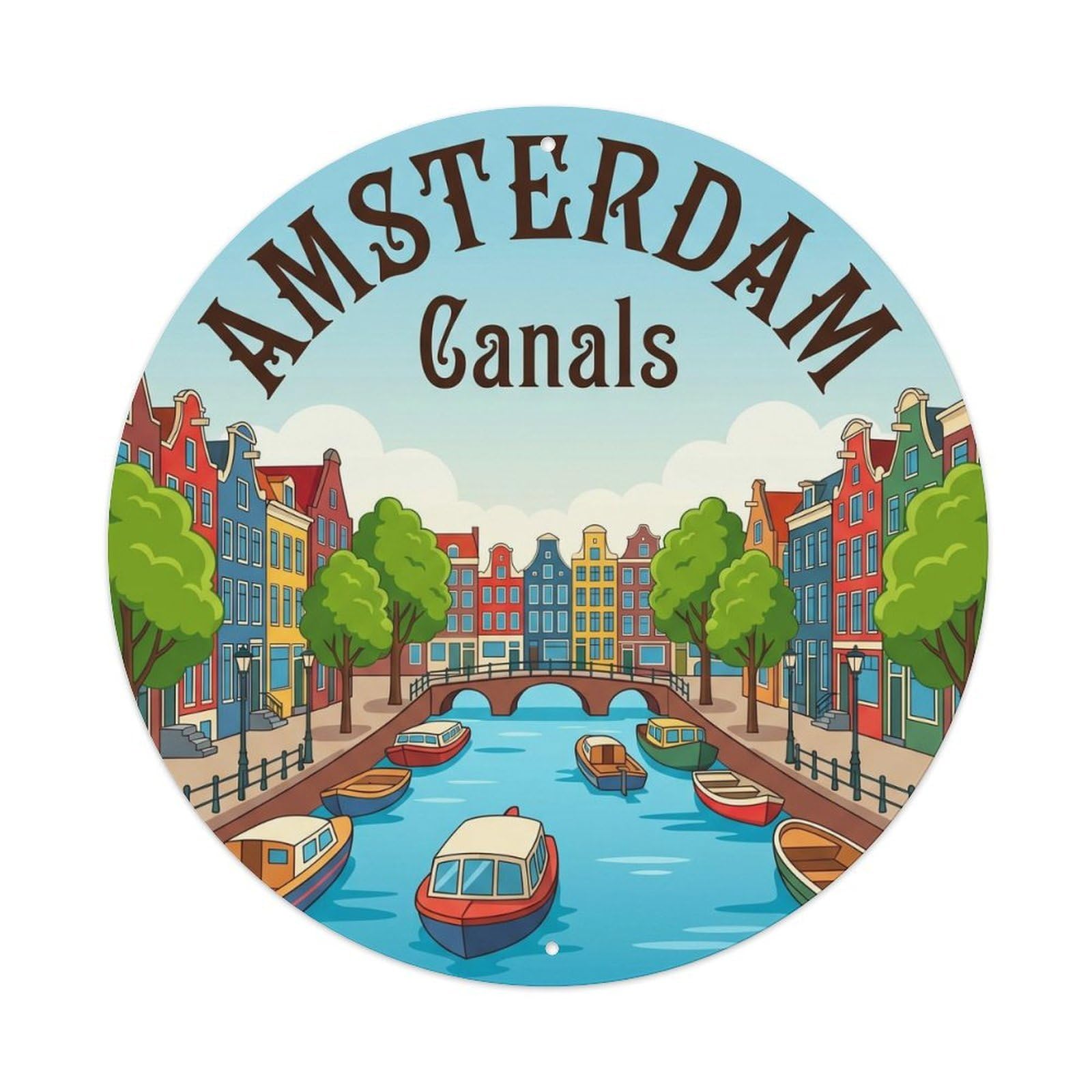 Vintage Travel Amsterdam Canal Architecture Metal Tin Sign Plaque